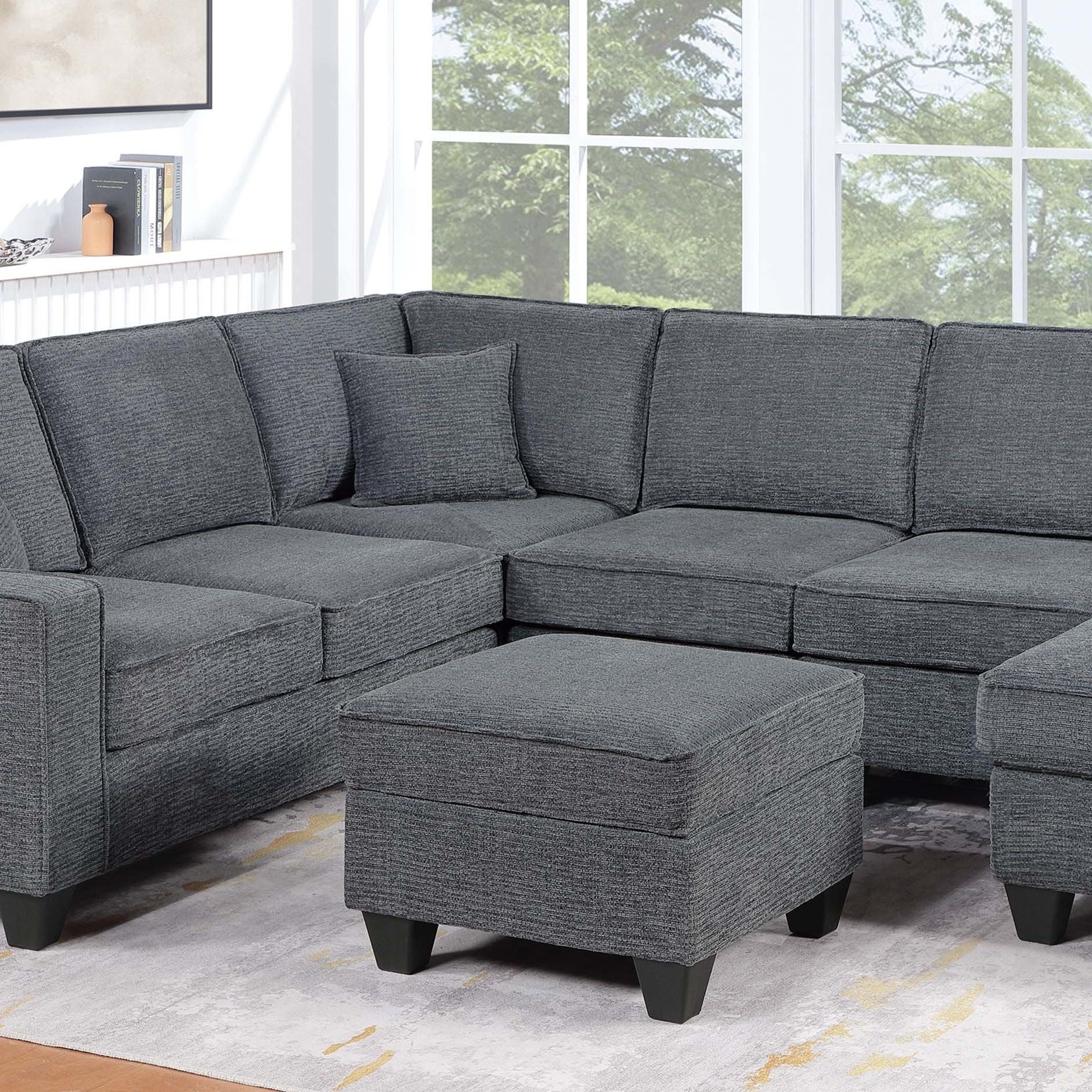 5 Piece Sectional Set Left Arm Loveseat With USB Port Corner Wedge Ottoman Armless Chair Right Arm Loveseat With Chaise - Gray / Slate
