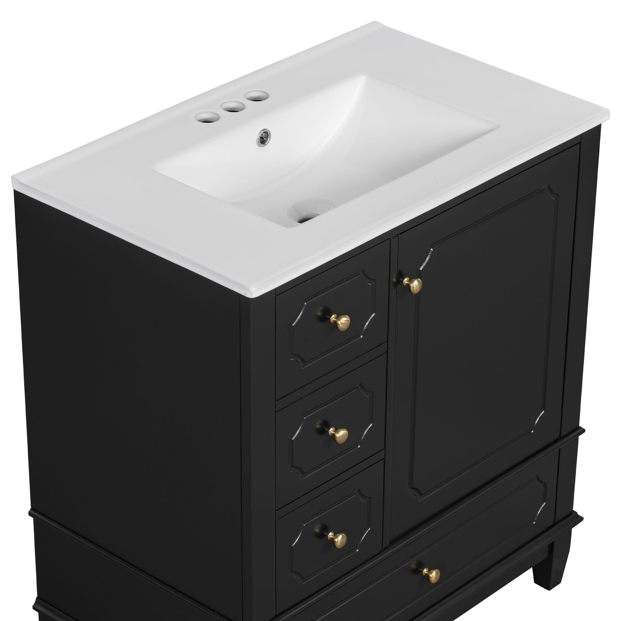 Bathroom Vanity With Sink, Freestanding Vanity Cabinet With Ceramic Basin, Soft Close Door, 3 Drawers