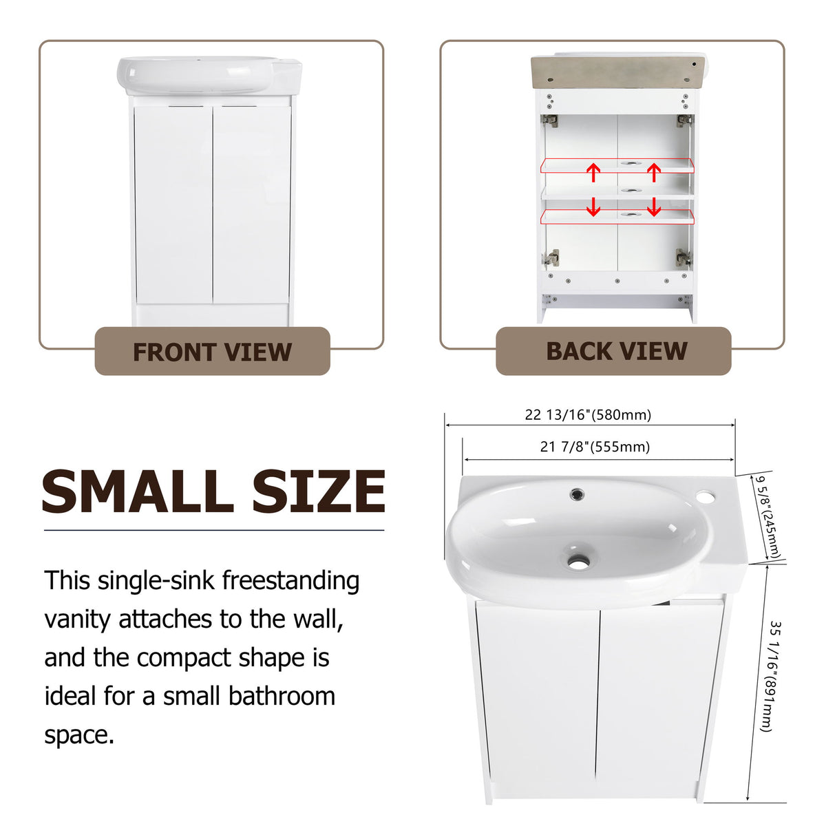 Freestanding Bathroom Vanity & Sink, Soft Close Doors