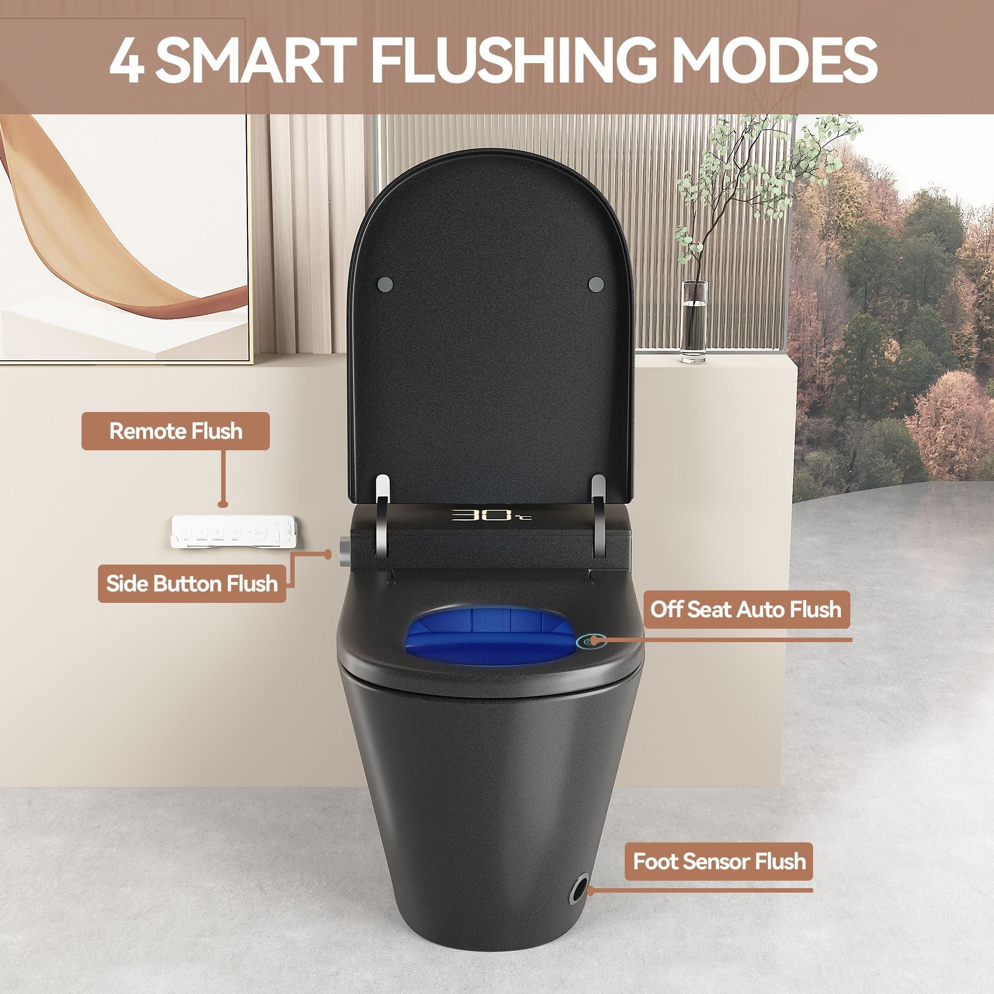 Smart Bidet Toilet With Auto Open / Close Seat, Warm Water Wash, Heated Seat, And Wireless Remote Control