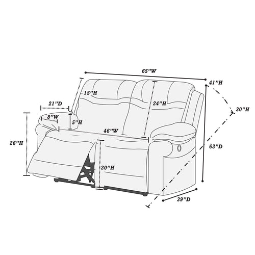 1 Piece Power Reclining Loveseat With USB Port, Fully Upholstered Pillow Arms And Headrest - Brown