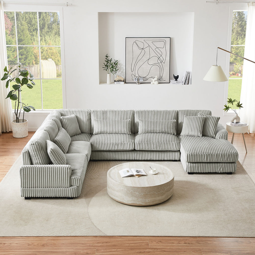 U - Shaped Sectional Sofa With Chaise Lounge, Oversized Living Room Sofa - Gray