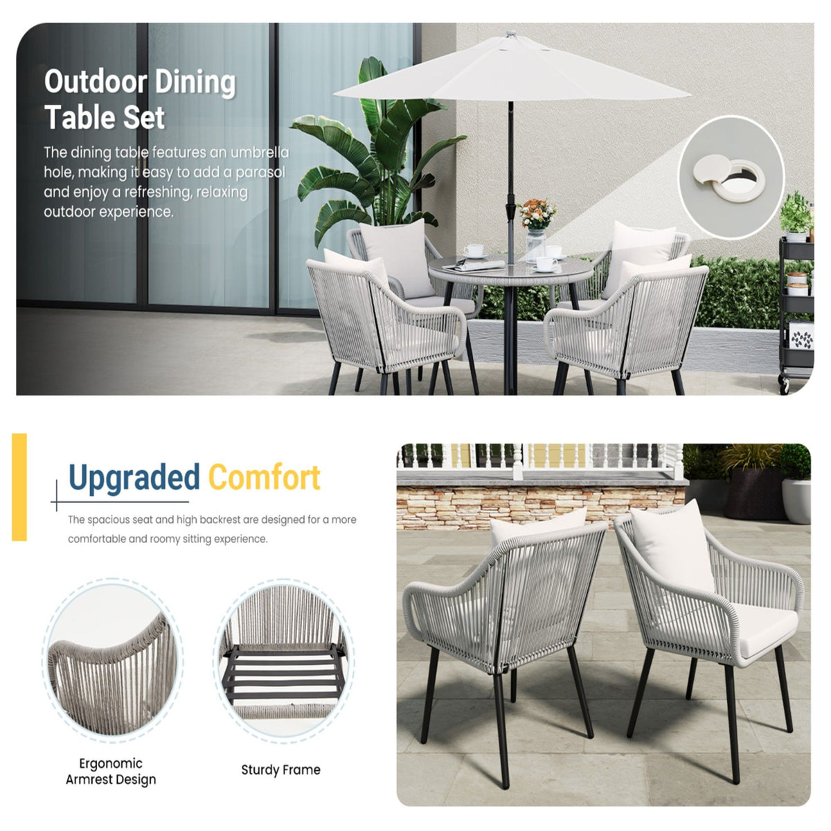 5 Piece Twisted Rattan Patio Dining Set With Table