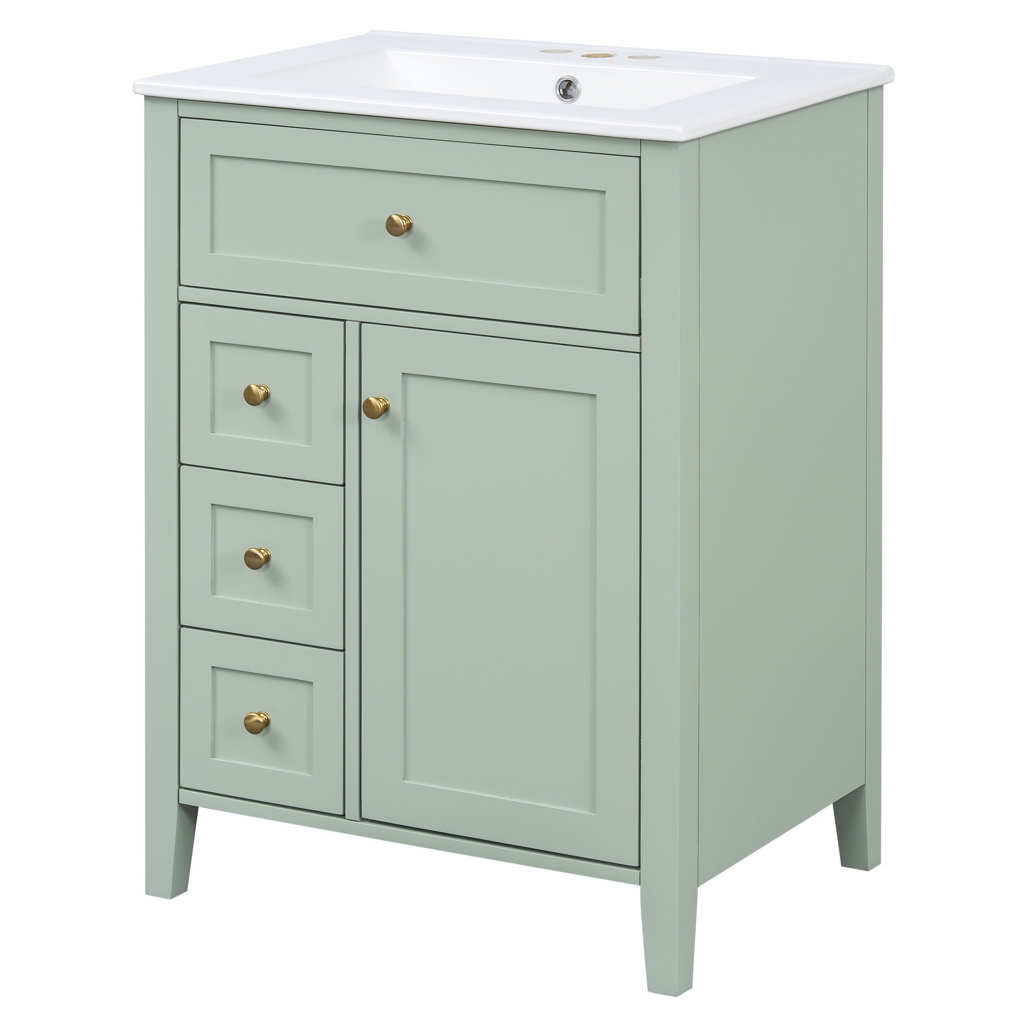 Bathroom Vanity With Sink, 3 Drawers & Cabinet With Adjustable Shelves