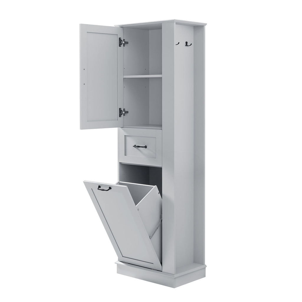 Modern Tall Storage Cabinet With Tilt-Out Compartment, Adjustable Shelves