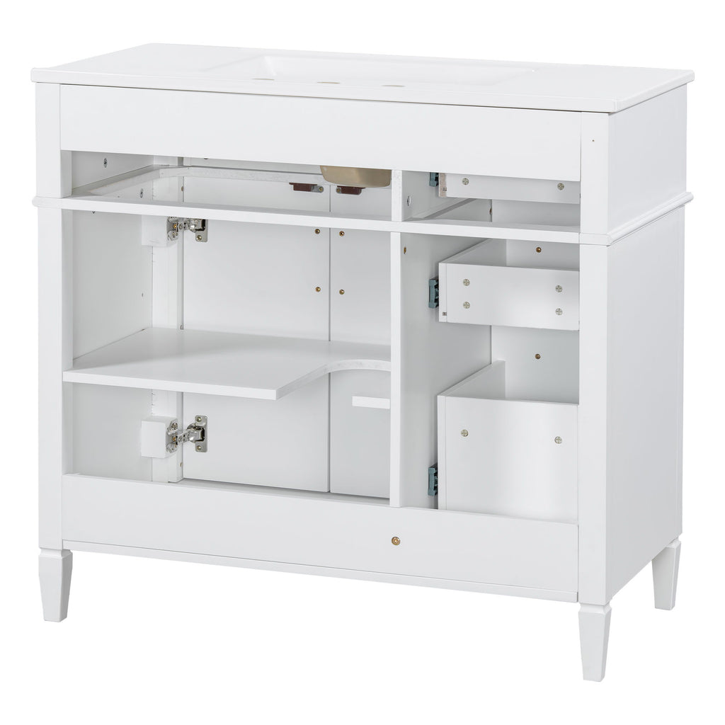 Bathroom Vanity With Sink, 4 Drawers (1 Flip Drawer), 2 Doors & Adjustable Shelf - White