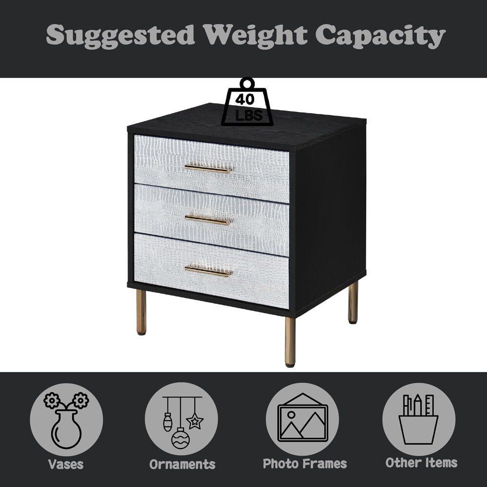 Myles - Nightstand - Black, Silver & Gold