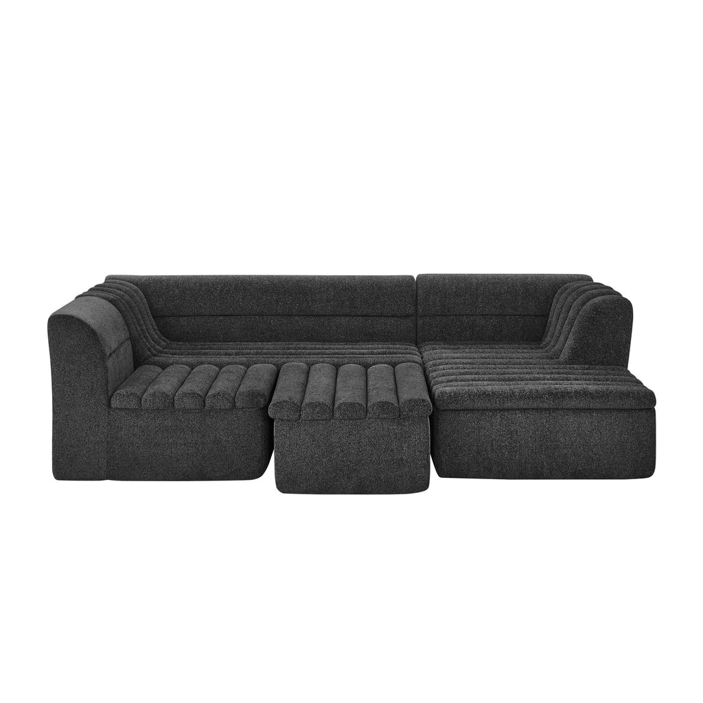 U-Shaped Modular Sectional Sofa With Chaise And Movable Ottoman With Wave-Shaped Armrest