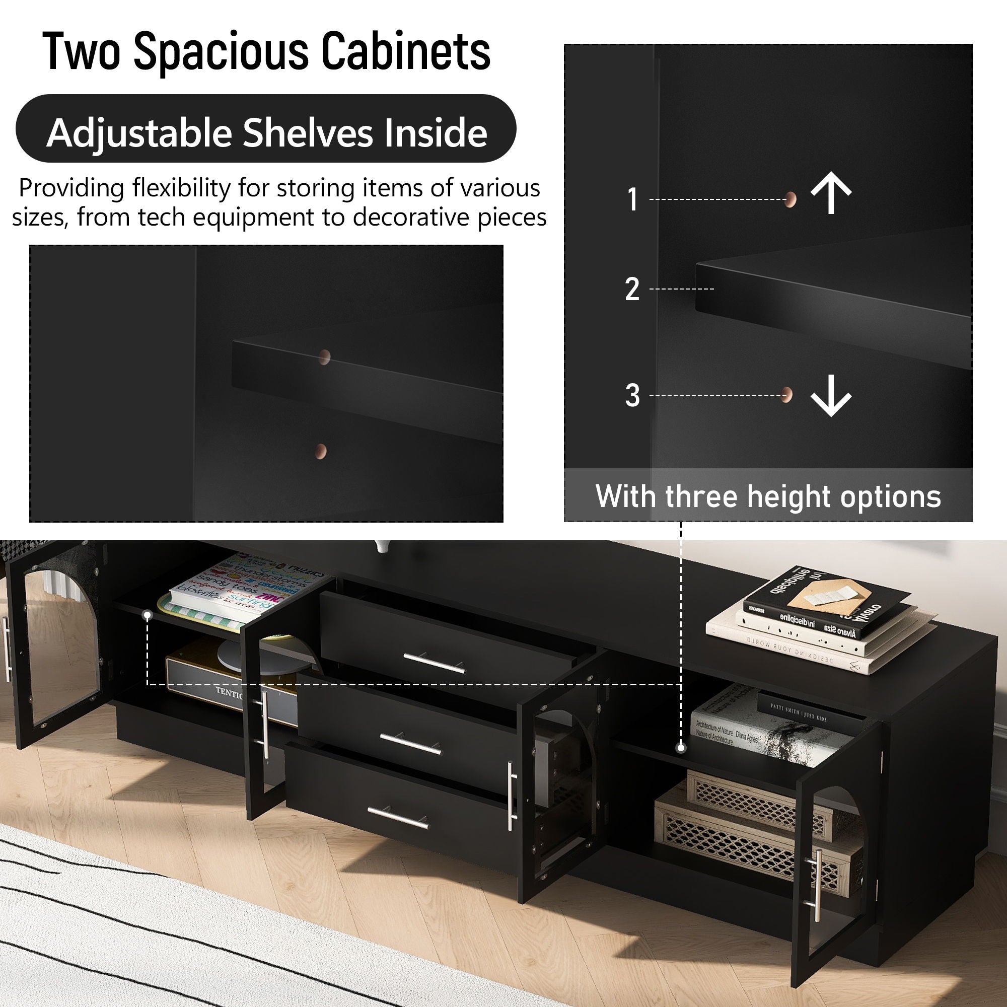 Modern Minimalist TV Stand, Entertainment Center Media Console Cabinet With Adjustable Shelves For Living Room