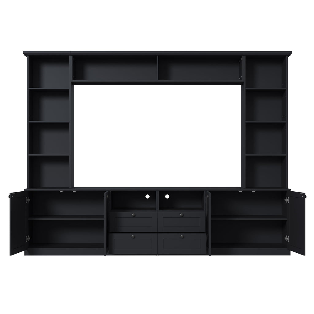 Farmhouse Elegant Entertainment Center Wall Unit With 4 Drawers