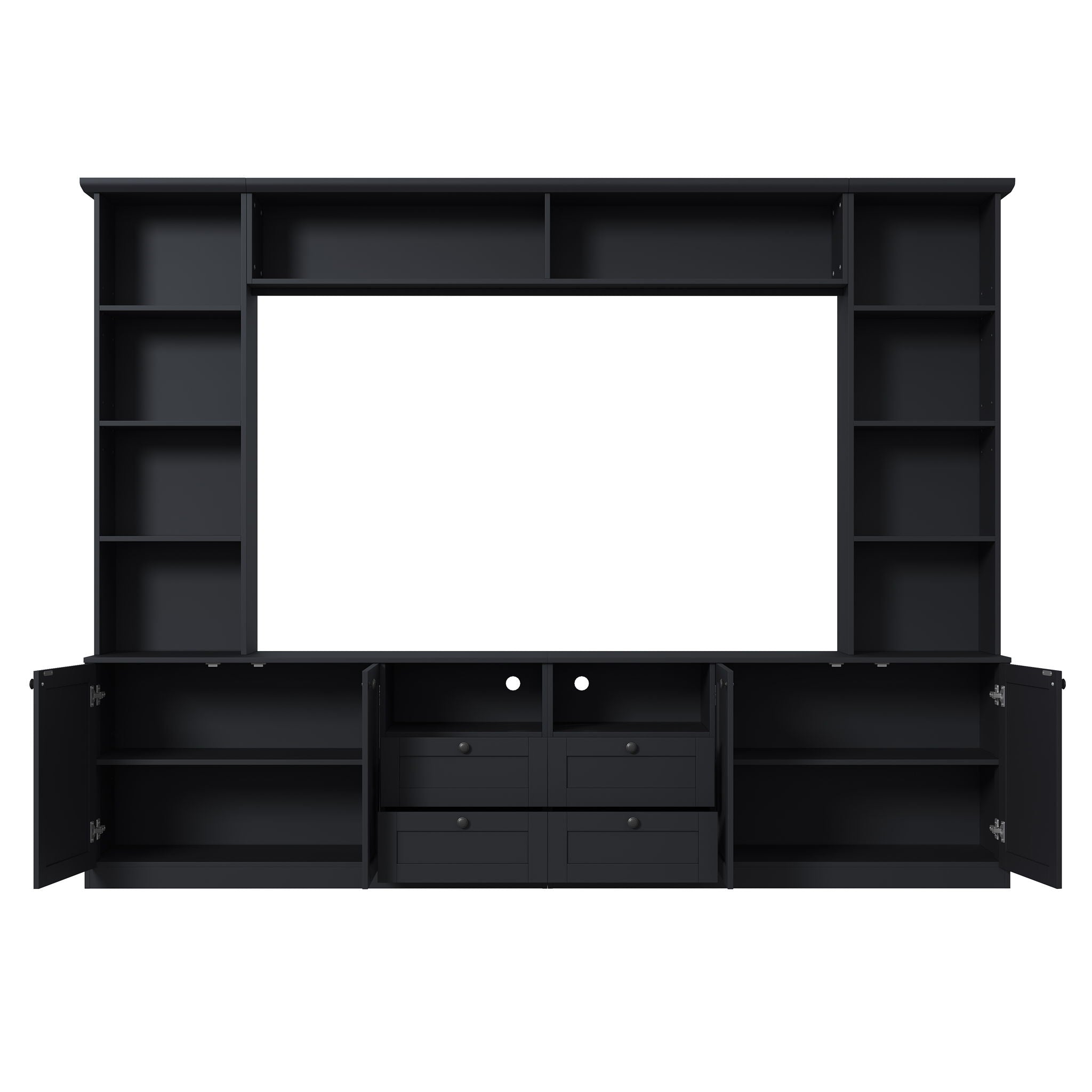 Farmhouse Elegant Entertainment Center Wall Unit With 4 Drawers