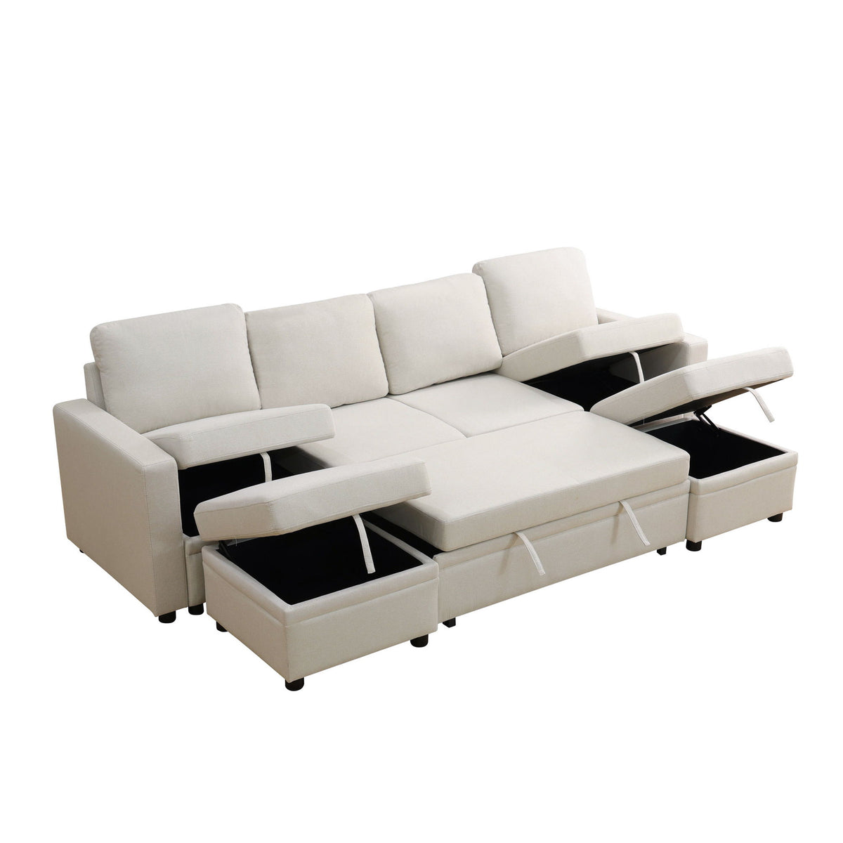 Extra Wide U - Shape Convertible Sleeper Sofa Bed With Dual Storage Ottoman