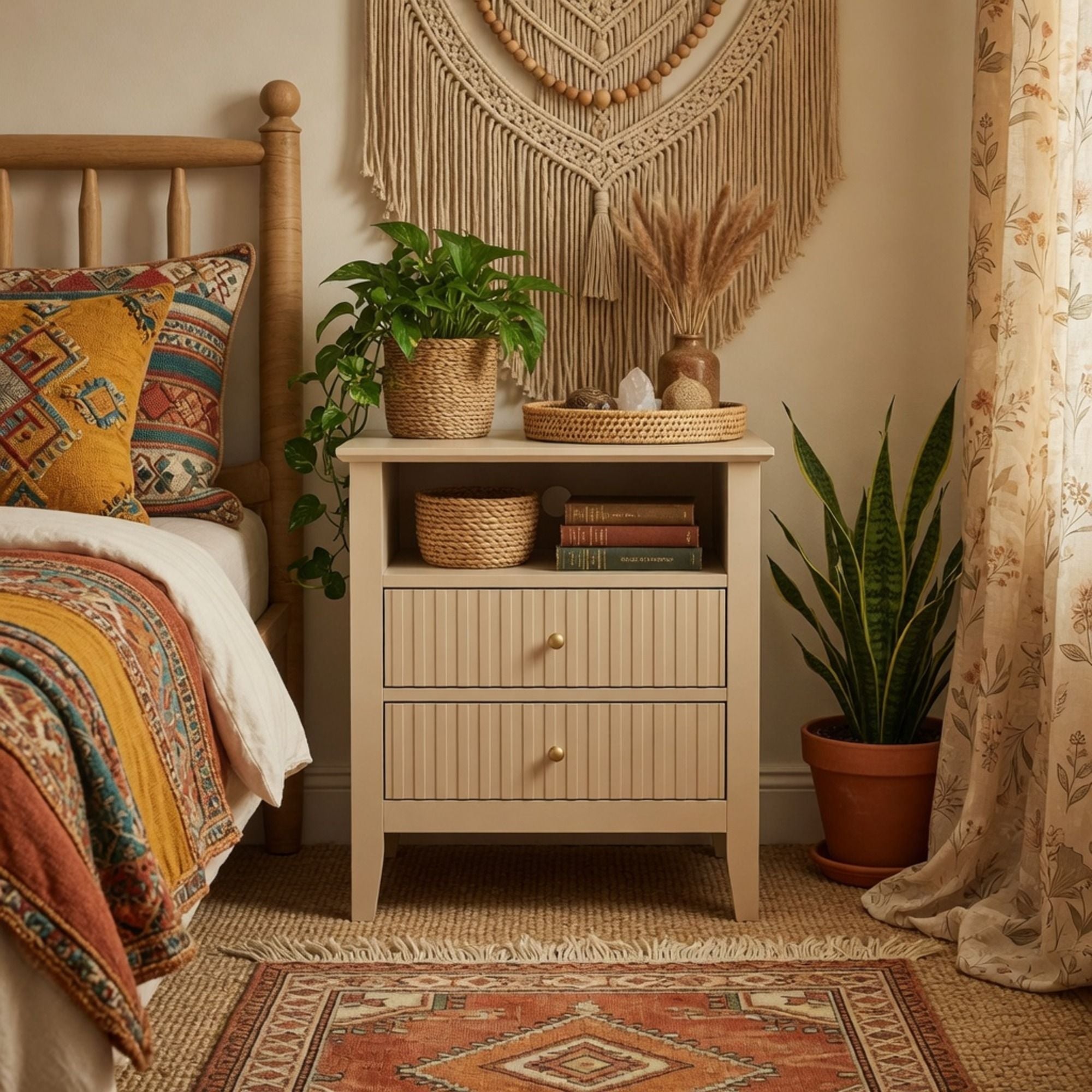 Fluted Nightstand With 2 Drawers