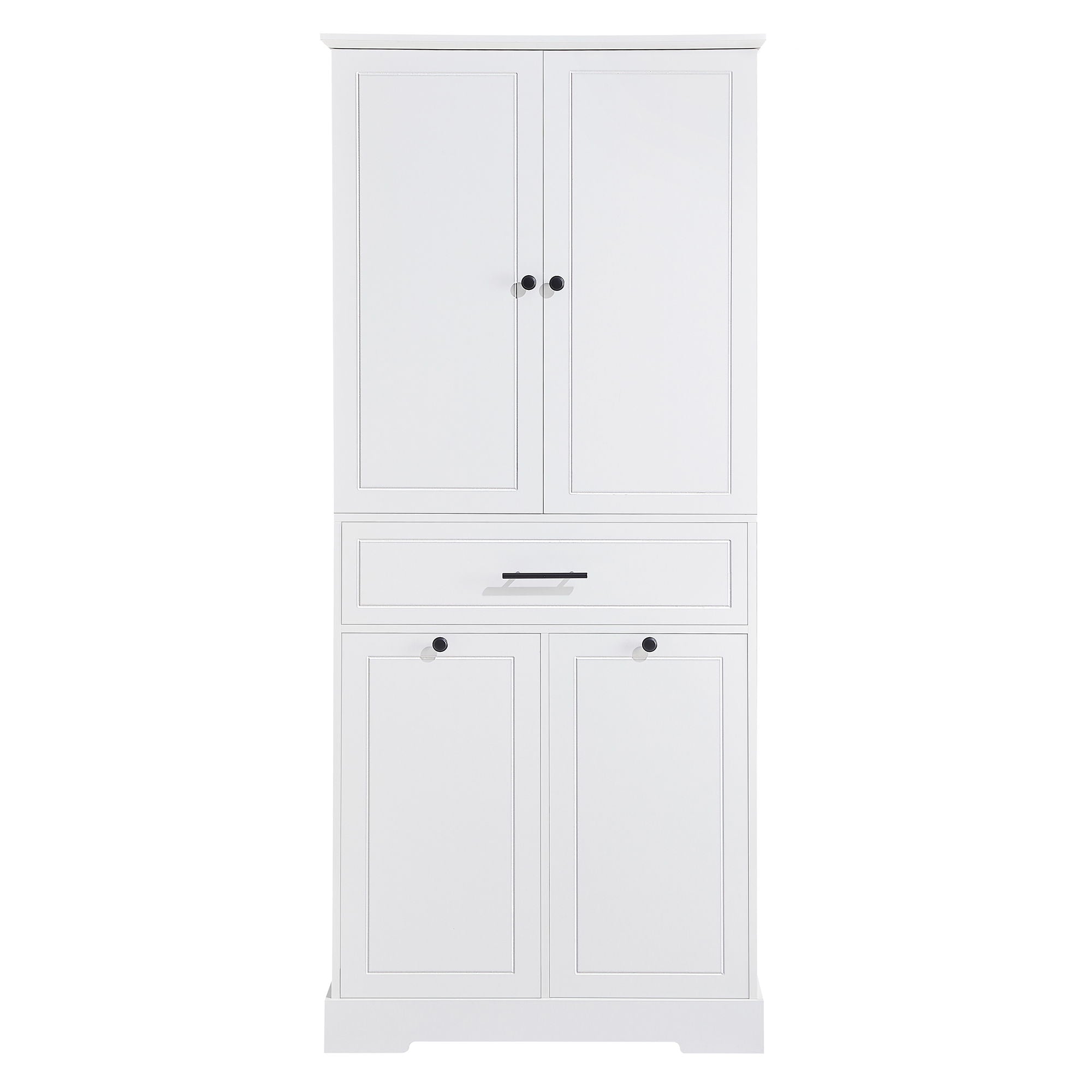 Freestanding Bathroom Storage Cabinet With Doors, Drawers, And Tilt Out Laundry Hamper - White