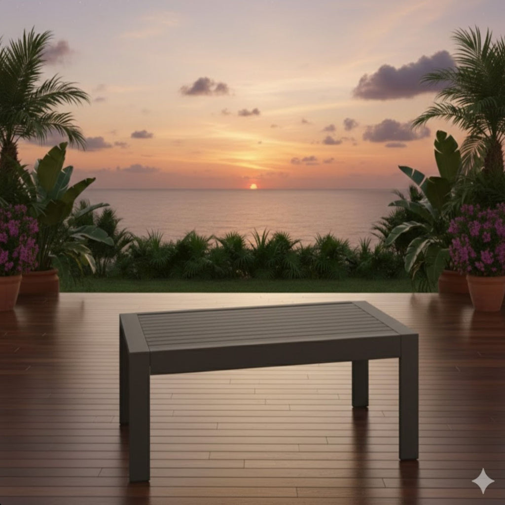 All-Weather Outdoor Coffee Table With Wood-Look Top
