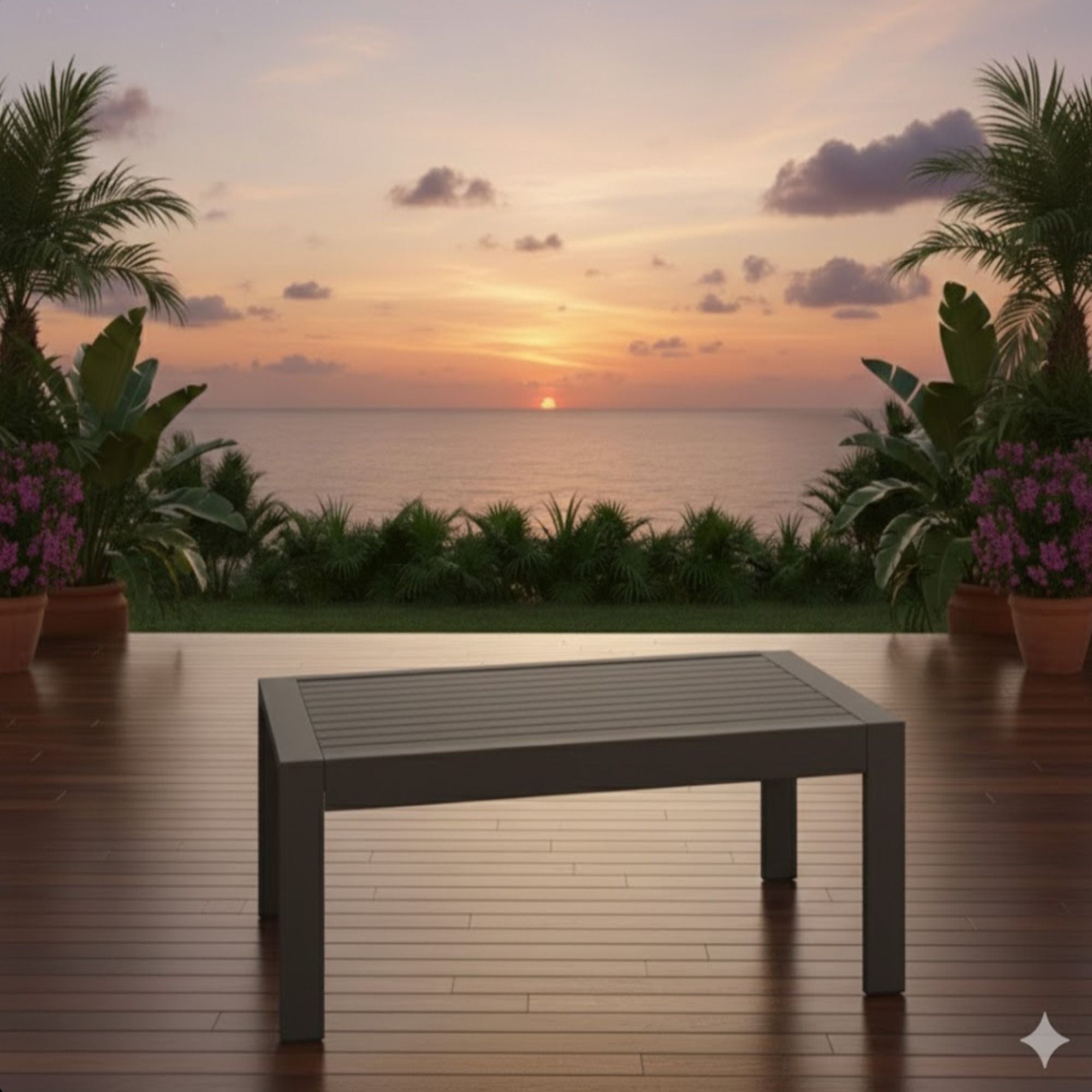 All-Weather Outdoor Coffee Table With Wood-Look Top