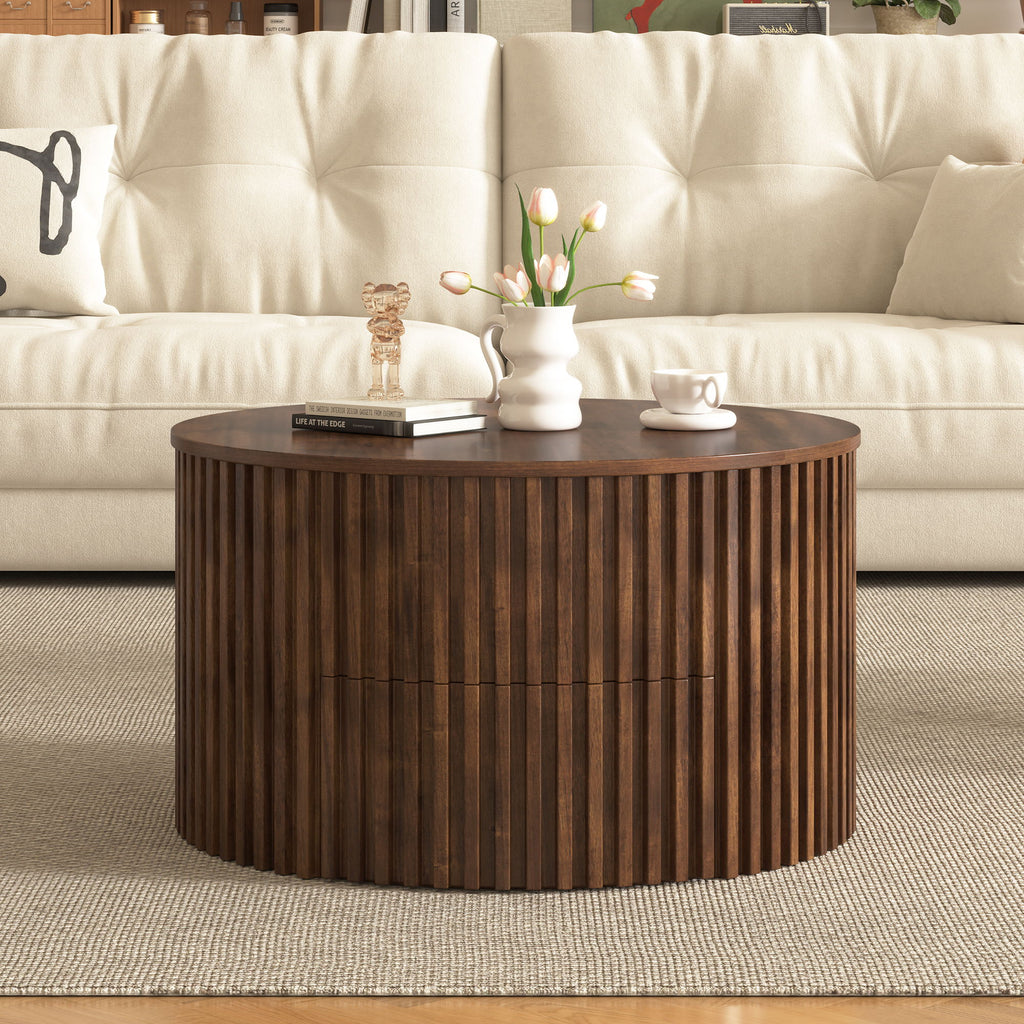 Round Lift Top Coffee Table With Hidden Storage For Living Room