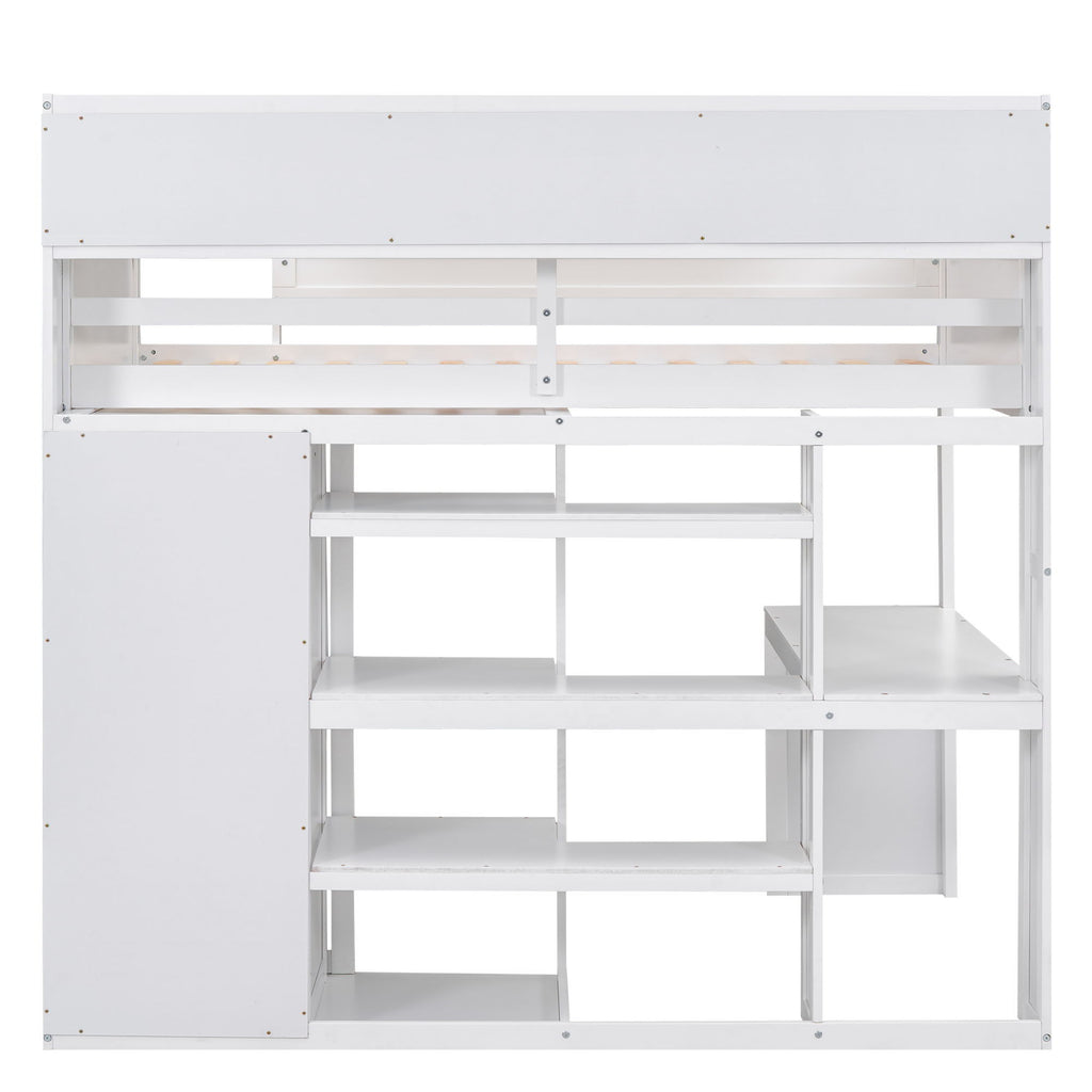 Loft Bed With Built In Desk, Storage Shelves, And Wardrobe