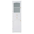 Tall Bathroom Storage Cabinet With Glass Doors, Free-Standing, Two Drawers, And Adjustable Shelves, Board, Painted Perfect For Displaying Your Favorite Items