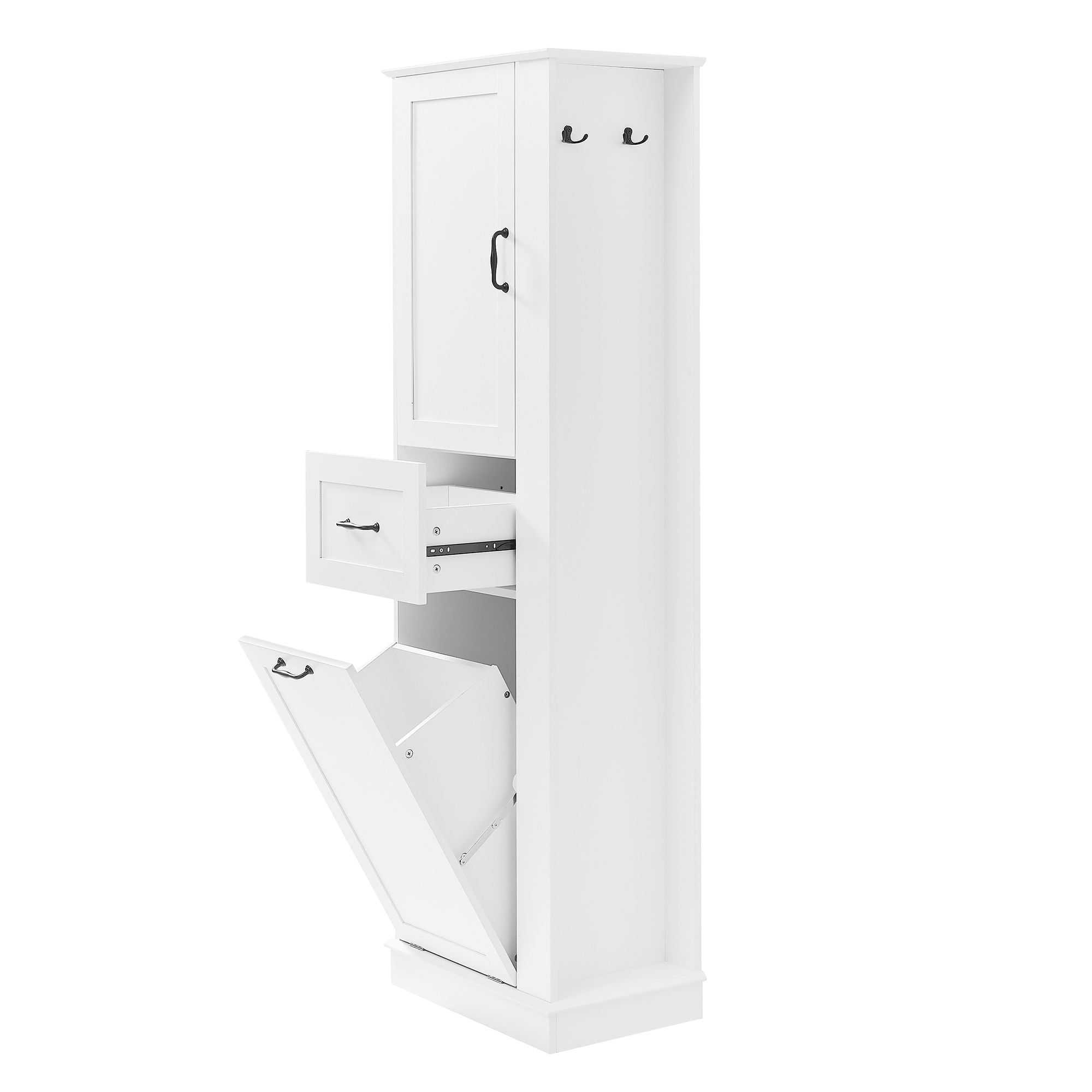 Modern Tall Storage Cabinet With Tilt-Out Compartment, Adjustable Shelves