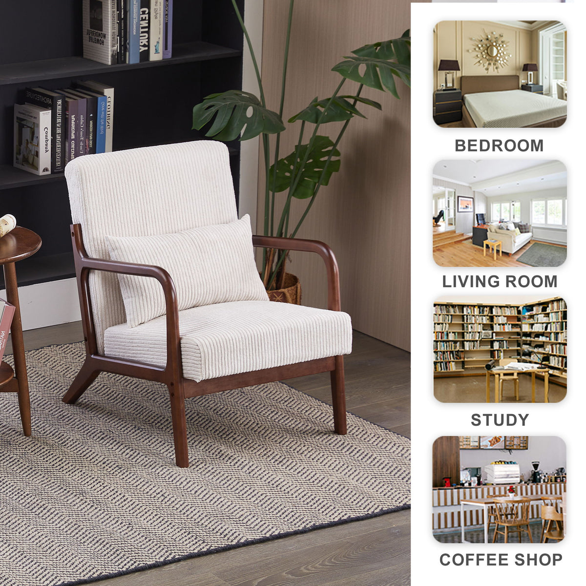 Accent Chair With Pillow And Wood Frame