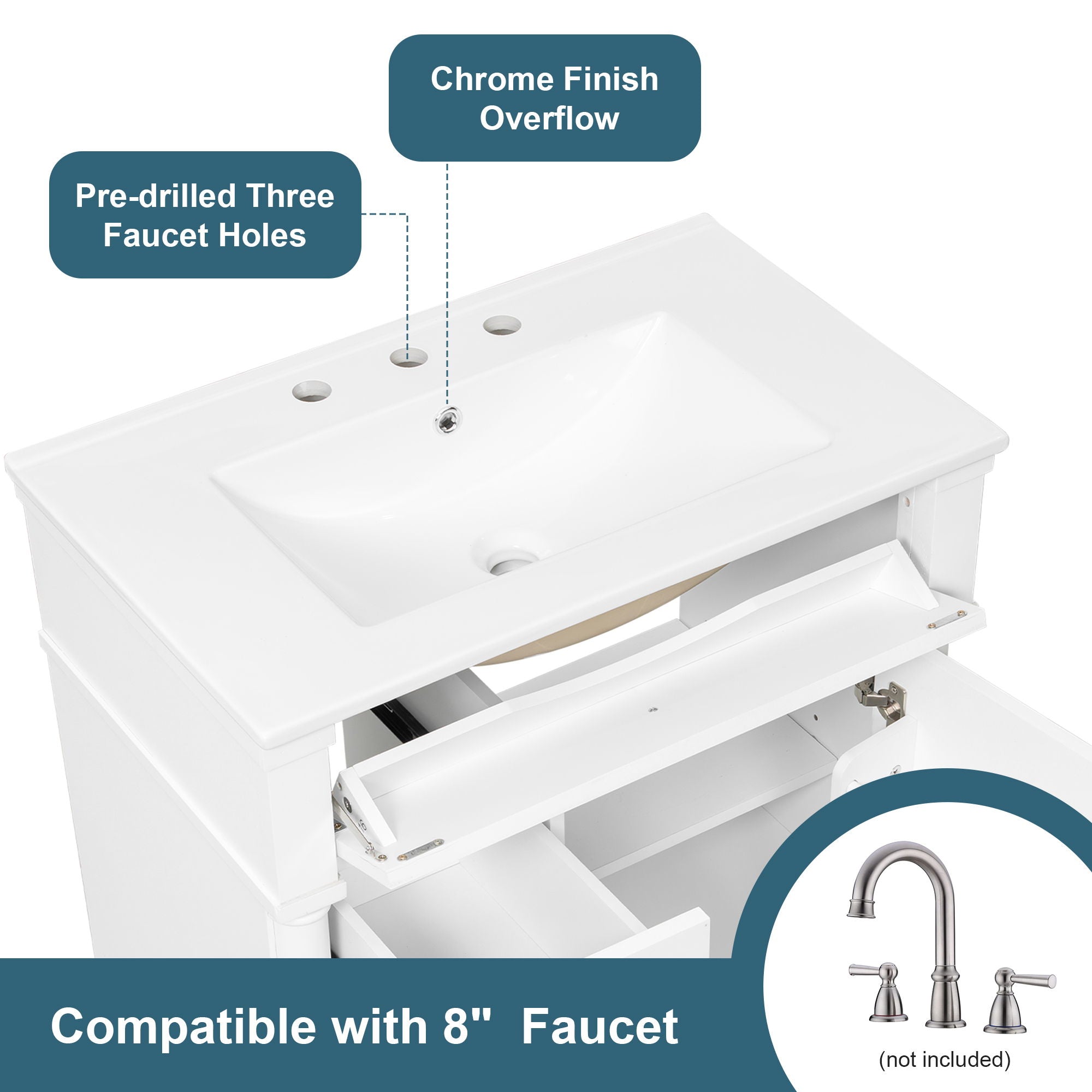 Modern Bathroom Vanity With Sink, Freestanding Cabinet With Flip Drawer & Adjustable Shelf