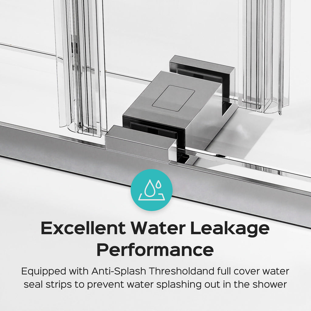 Frameless Double Sliding Shower Door In, Thick Tempered Glass, Reversible Installation