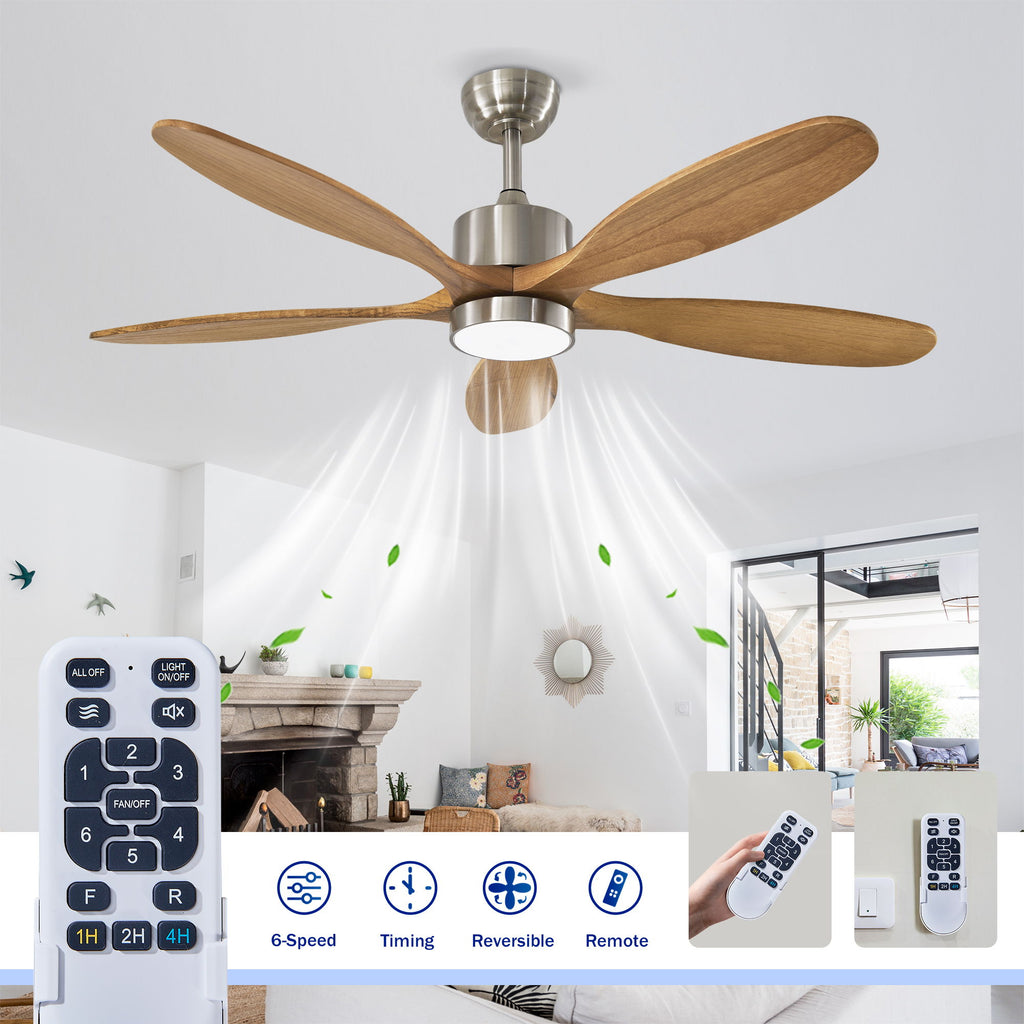 Ceiling Fan With Lights Quiet DC Motor Ceiling Fans 6 Speed Levels - Nickel