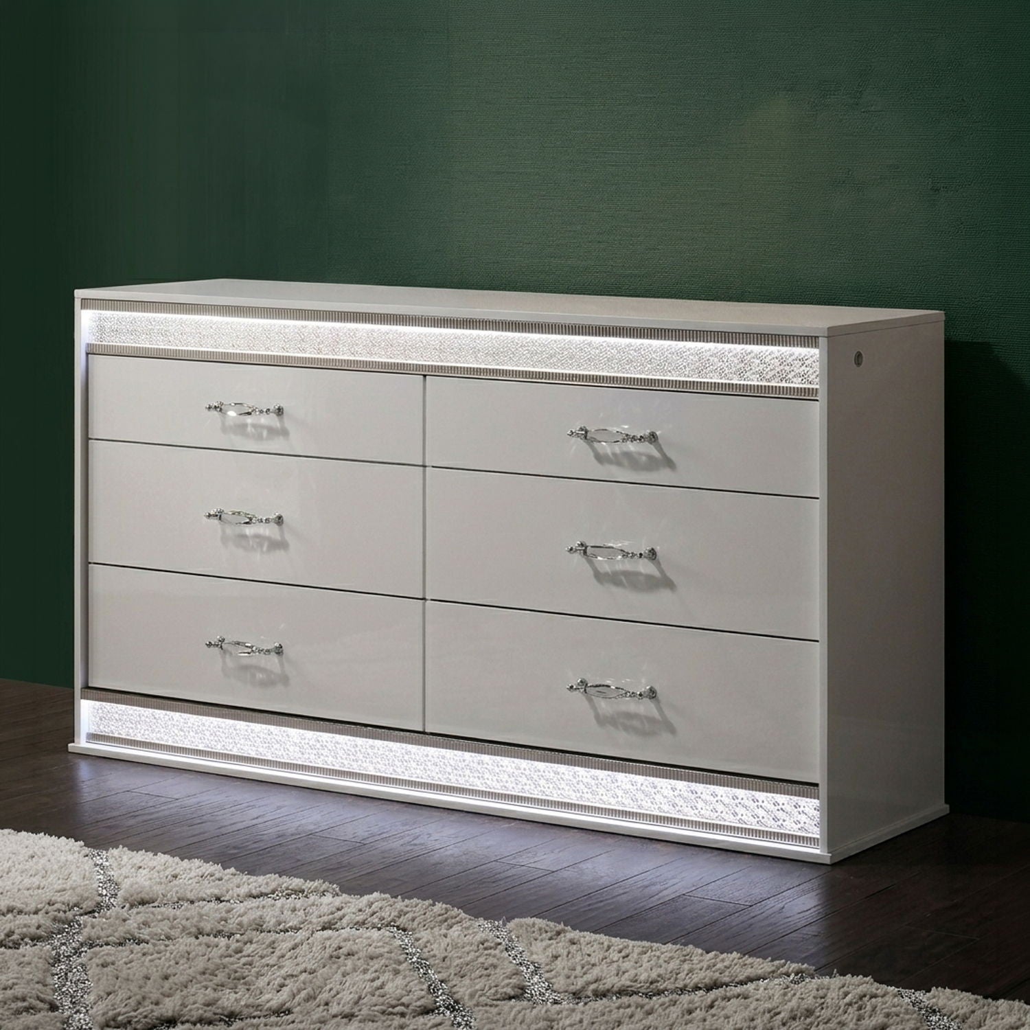 Glam - 6 Drawer Dresser With LED Lighting (Includes Dresser Only) - White