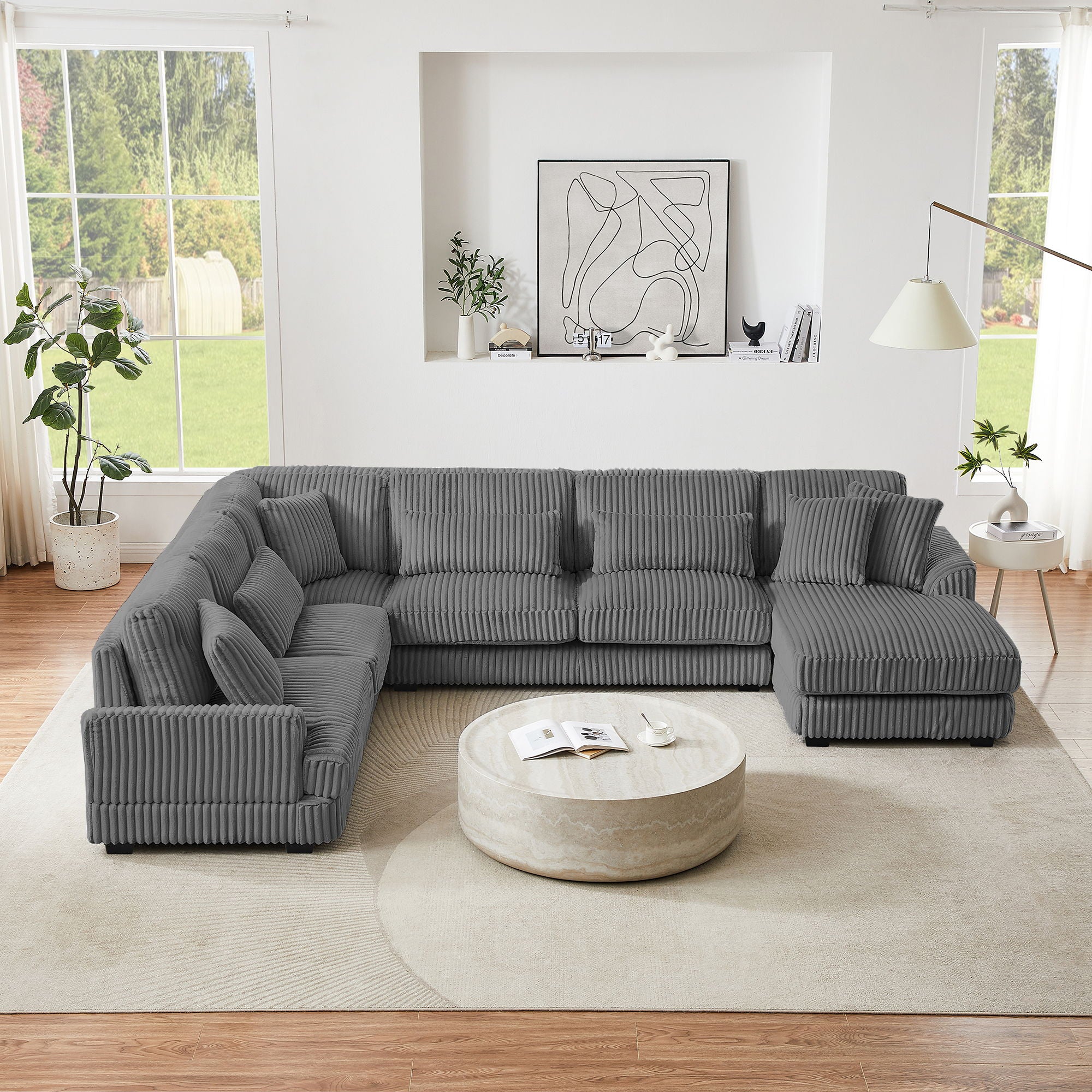 Oversized Sectional Sofa U - Shaped Sofa Couch Modern Sofa Upholstered In Soft With A Chaise Lounge For Living Room