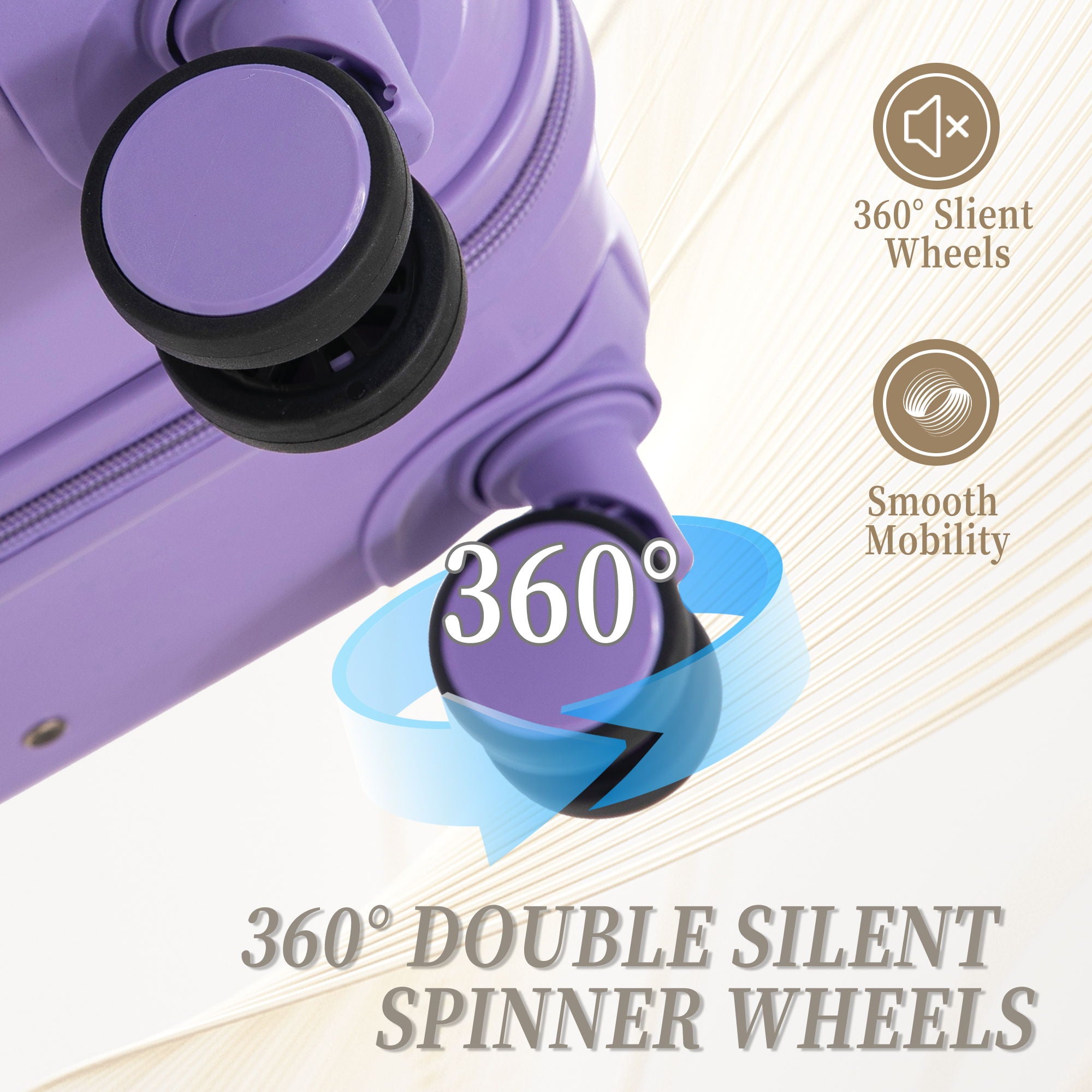 3 Piece 20" / 24" / 28" Spinner Luggage Set & Combination Lock, Durable Hard Shell With 360° Silent Wheels - Blue / Purple