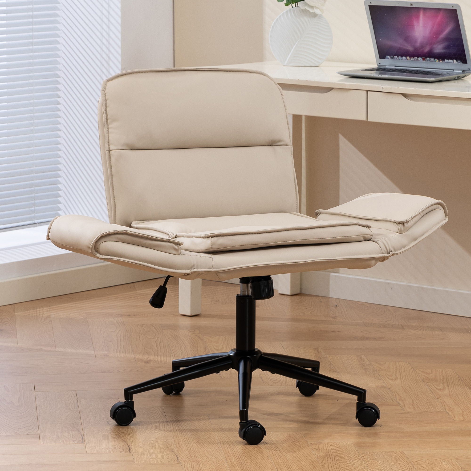 Criss Cross Swivel Desk Chair With Adjustable Armrests & Wheels For Home Office