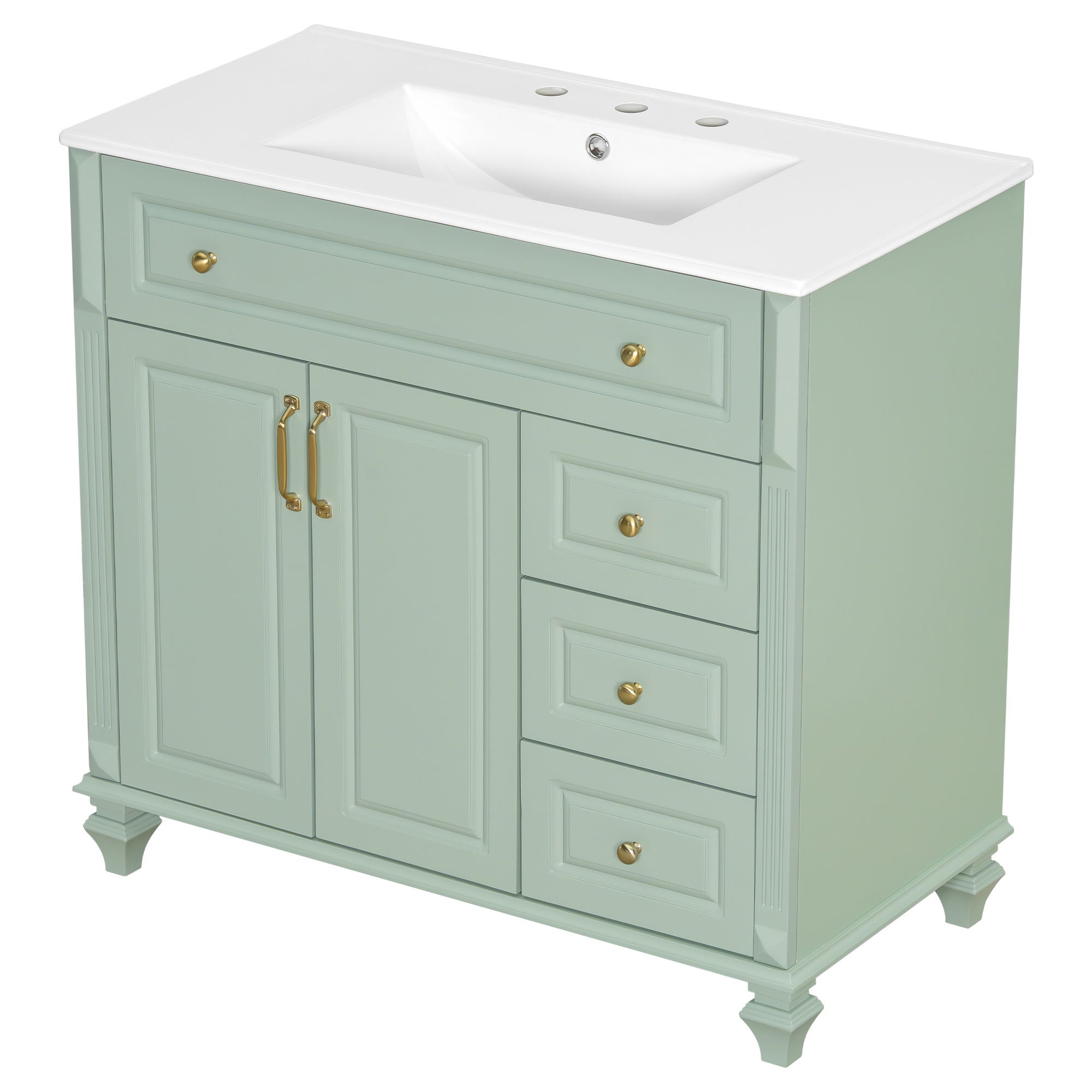 Modern Bathroom Vanity With Sink, 3 Drawers & 2 Doors