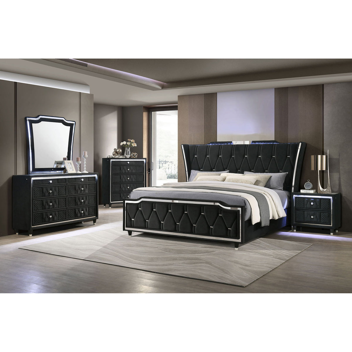 Mika - 2 Drawer LED Nightstand With USB
