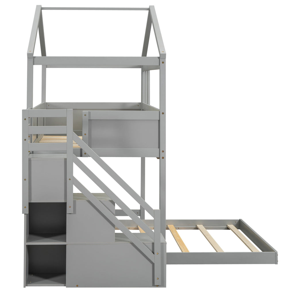 House Style Bunk Bed With Storage Staircase And board