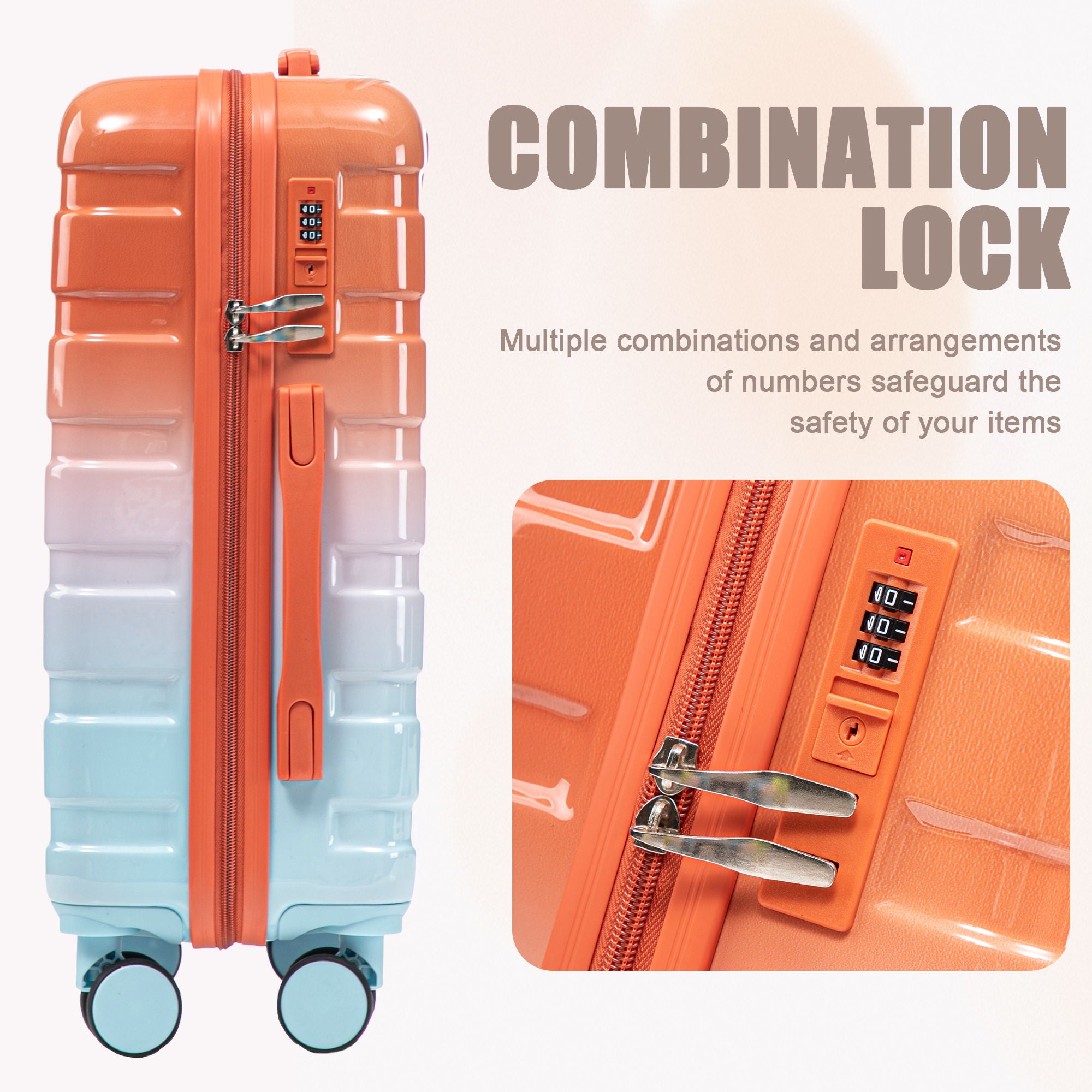 Luggage Set 14" / 20" With Combination Lock And Cosmetic Case