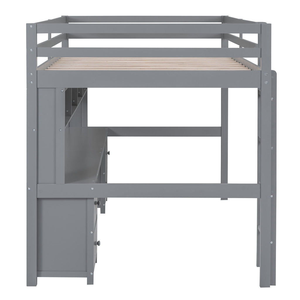 Loft Bed With Desk, Cabinets, Drawers, Charging Station And Bedside Tray