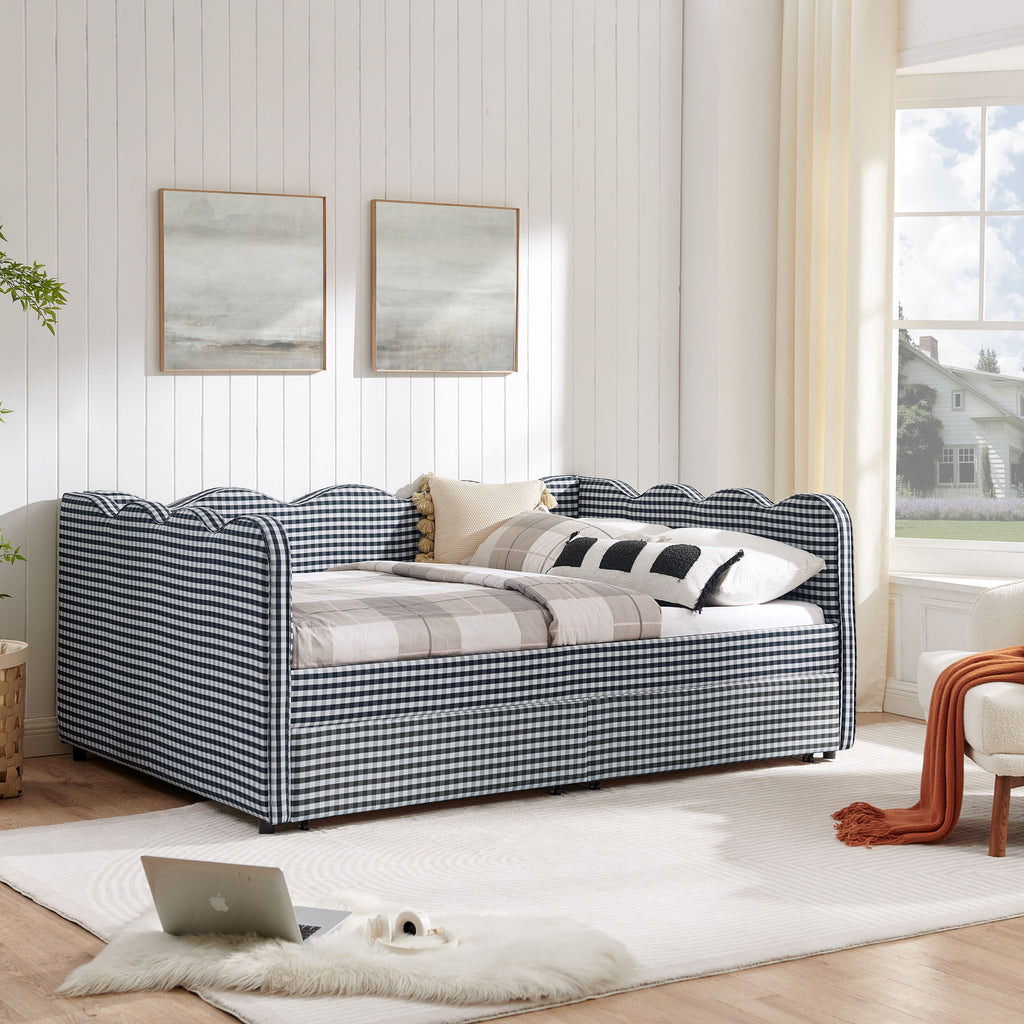 Gingham Daybed & USB Charging Port, Wave-Shaped Design