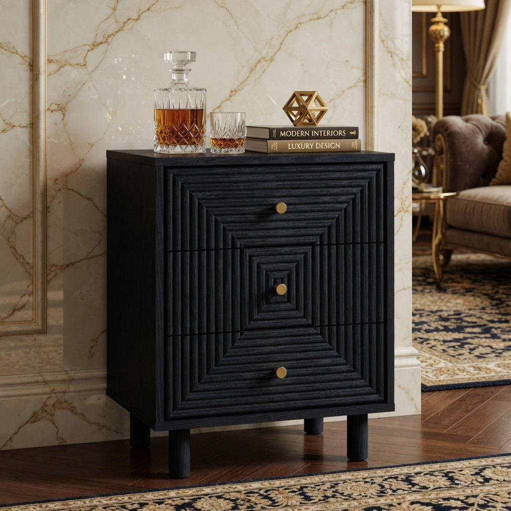 3 Drawer Nightstand - Black - Wood