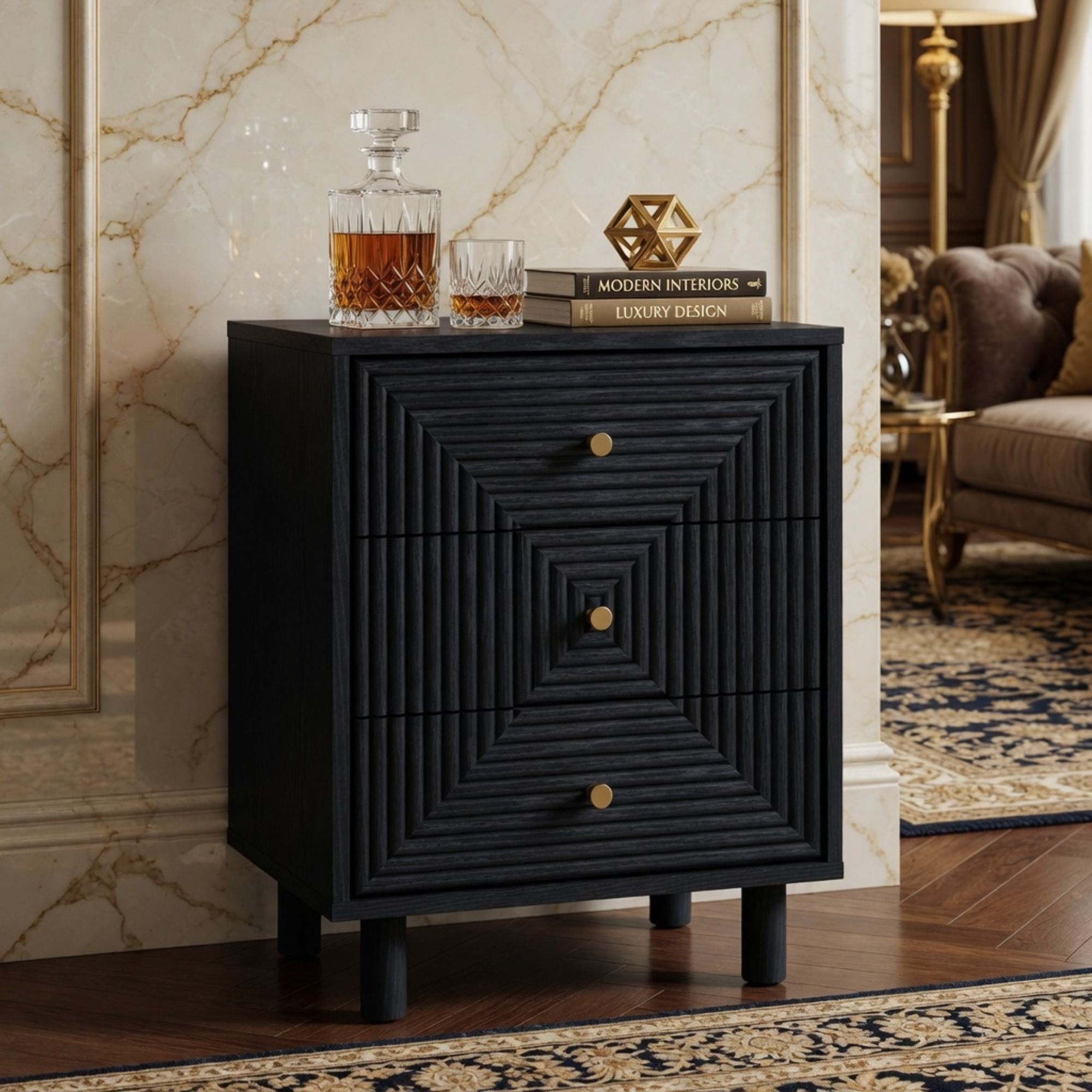 3 Drawer Nightstand - Black - Wood