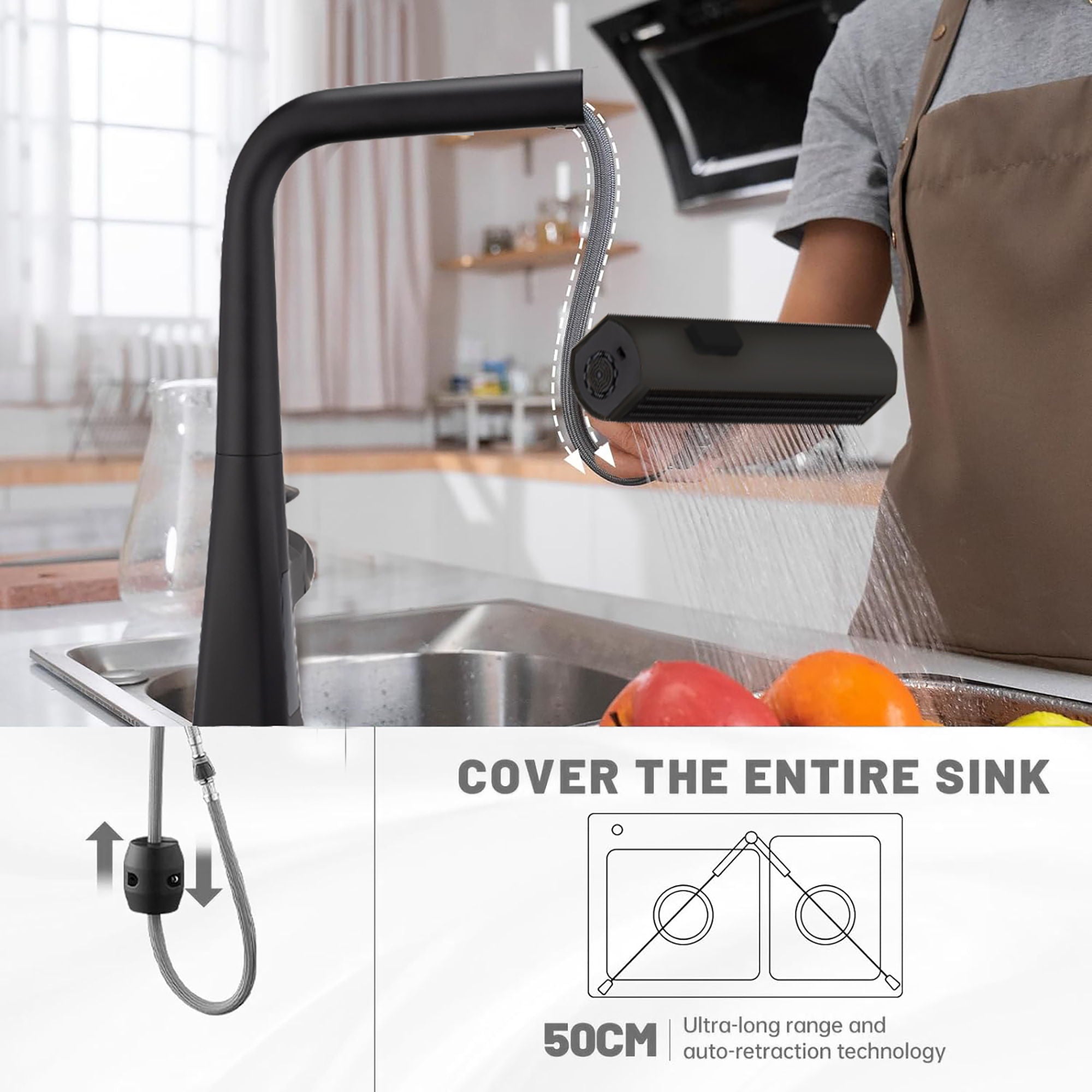 Waterfall Kitchen Faucet With Temperature Display And Pull Down Sprayer