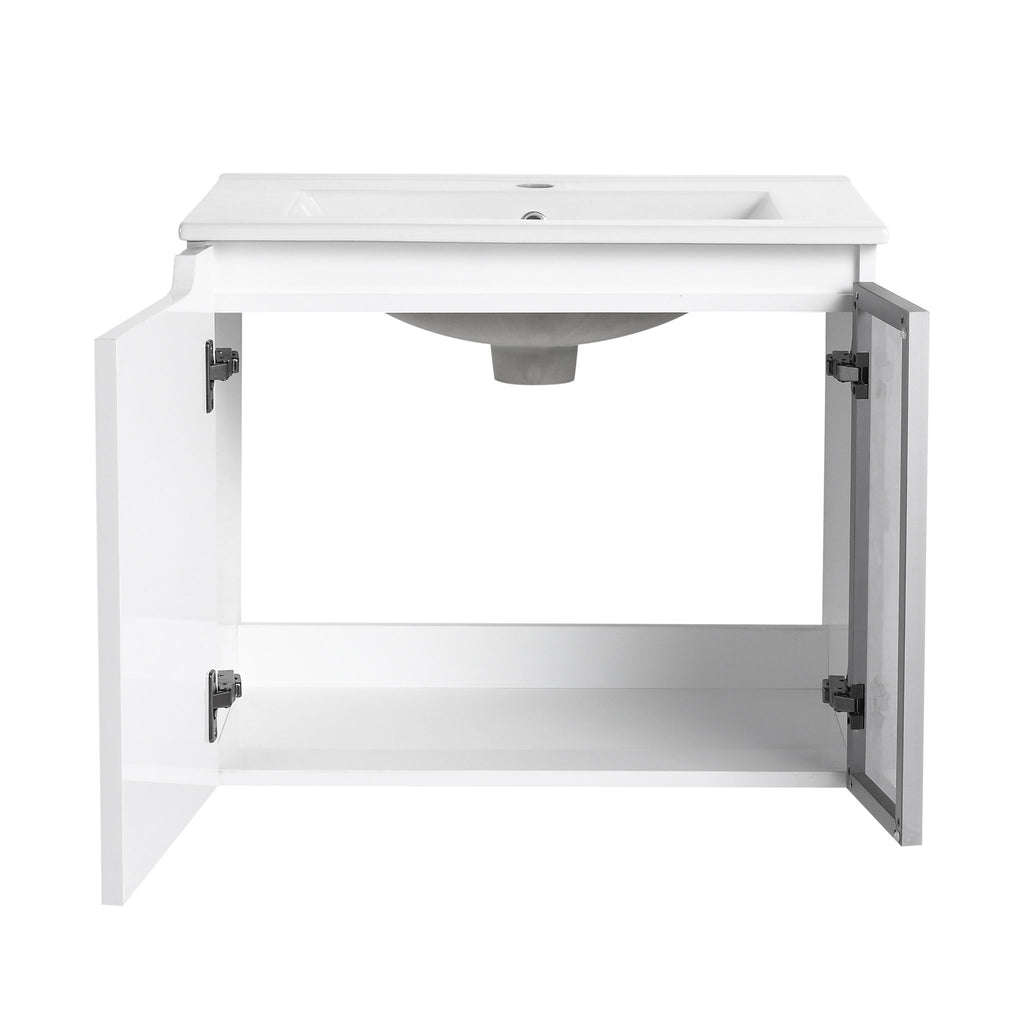 Wall Mounted Bathroom Vanity With Sink, 2 Soft Close Doors, Cabinet & Half Door
