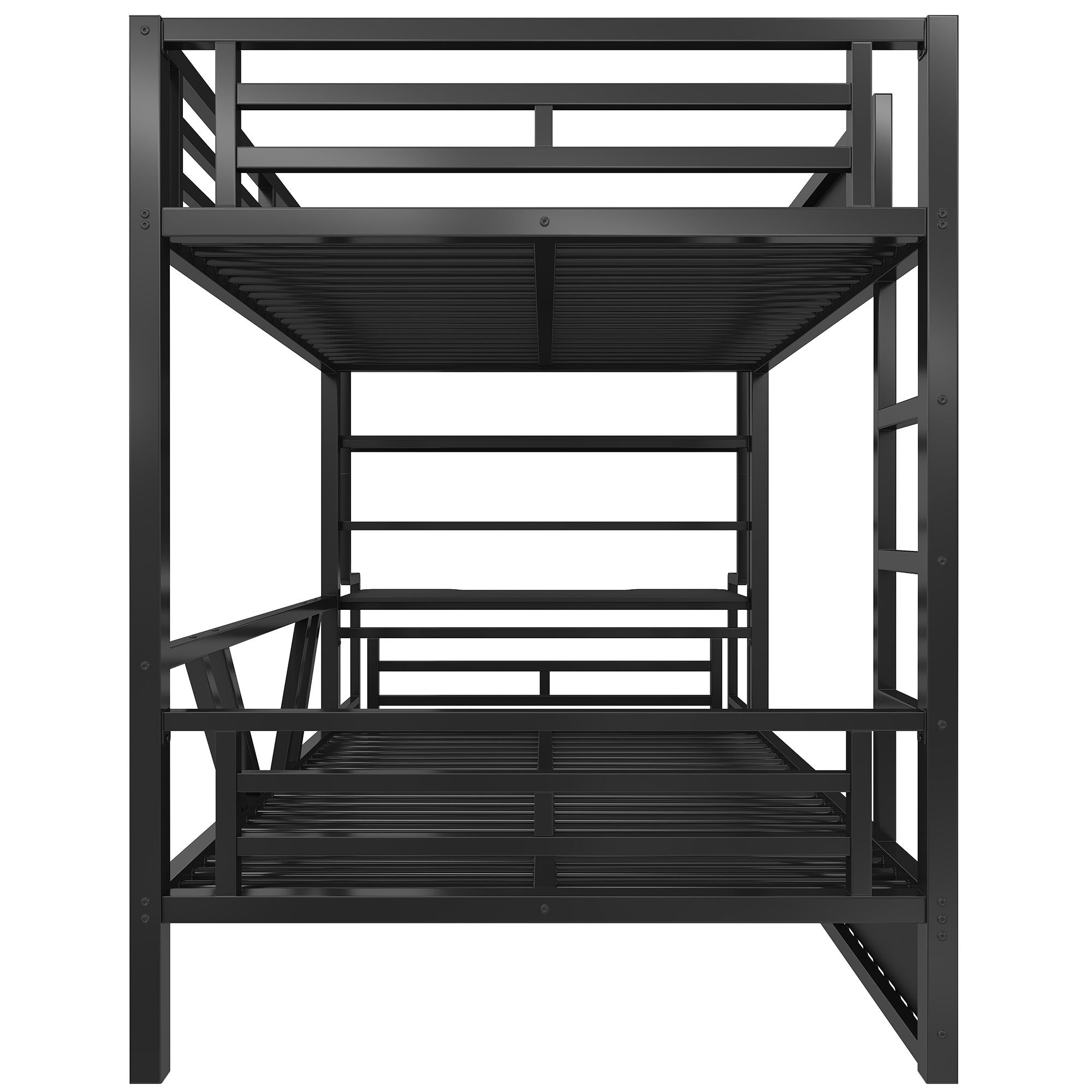 Full Gaming Bunk Bed With Desk, Two Storage Shelves And LED Light - Black
