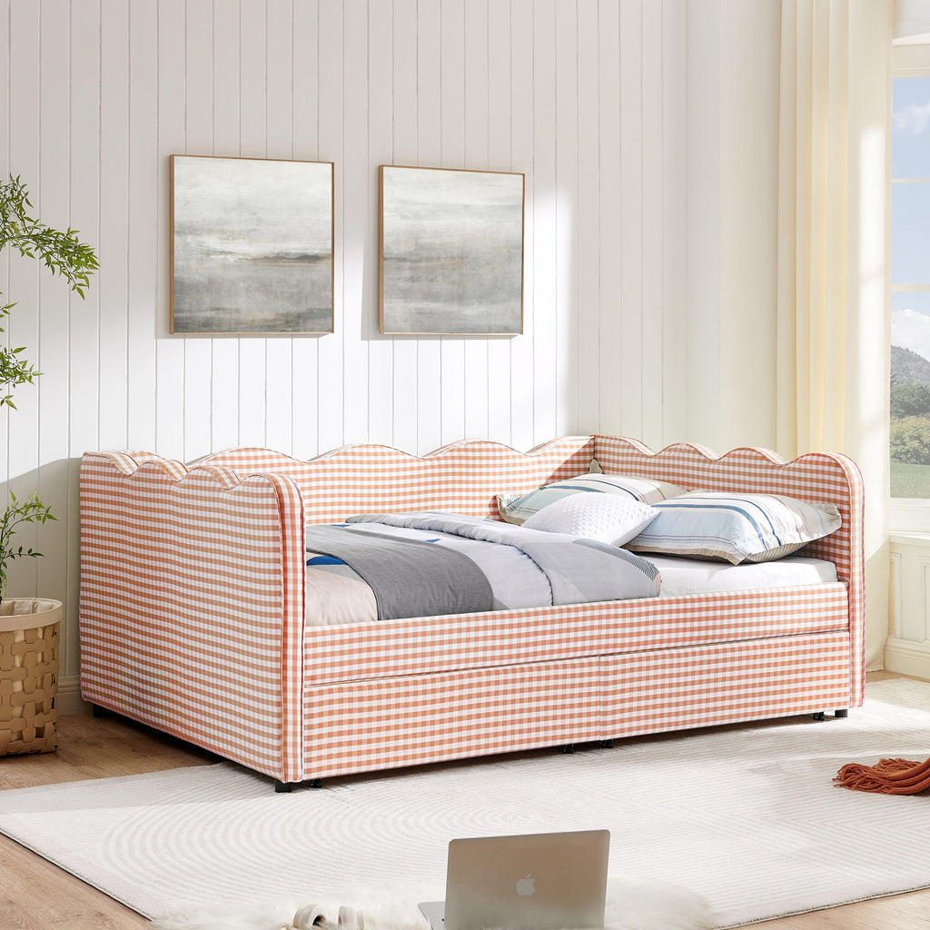 Gingham Daybed & USB Charging Port, Wave-Shaped Design