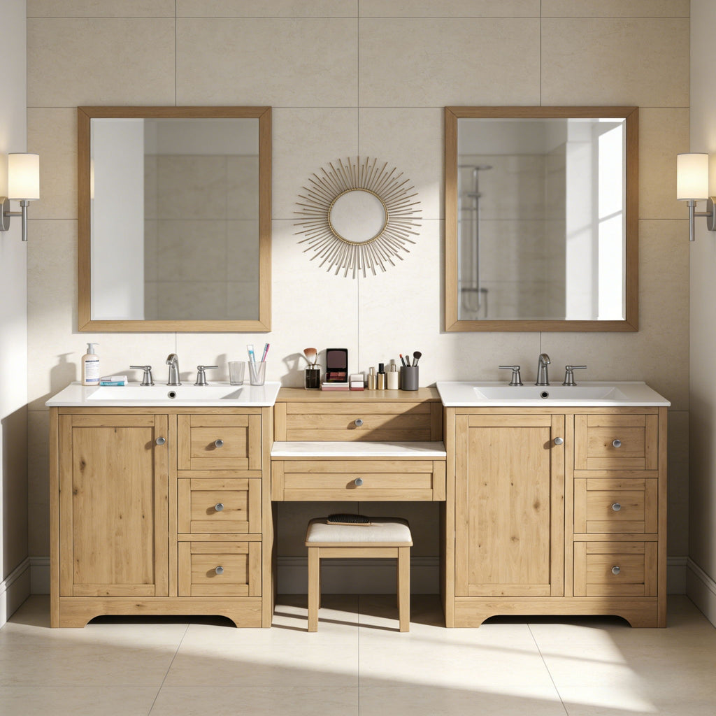 Double Sink Bathroom Vanity With Countertop, 2 Ceramic Sinks, 6 Drawers, Soft Close Design
