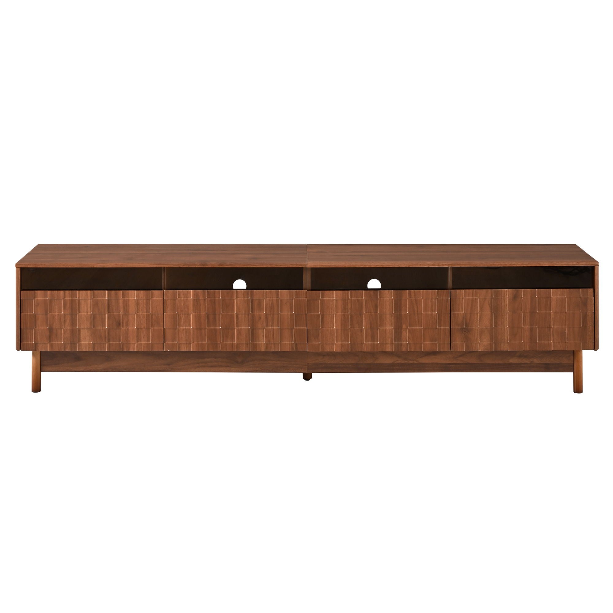 TV Stand With LED Lights And Glass Drawers For Living Room - Walnut