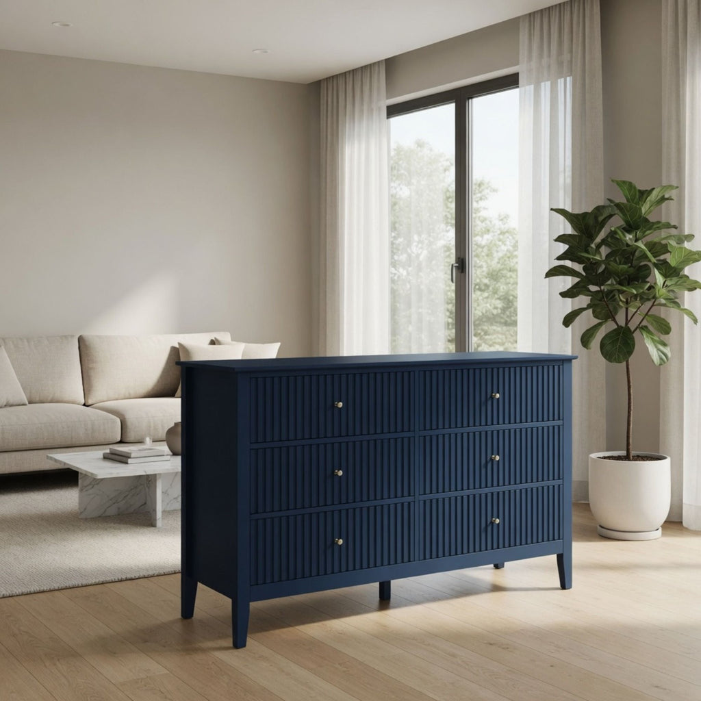 Modern 6 Drawer Fluted Dresser