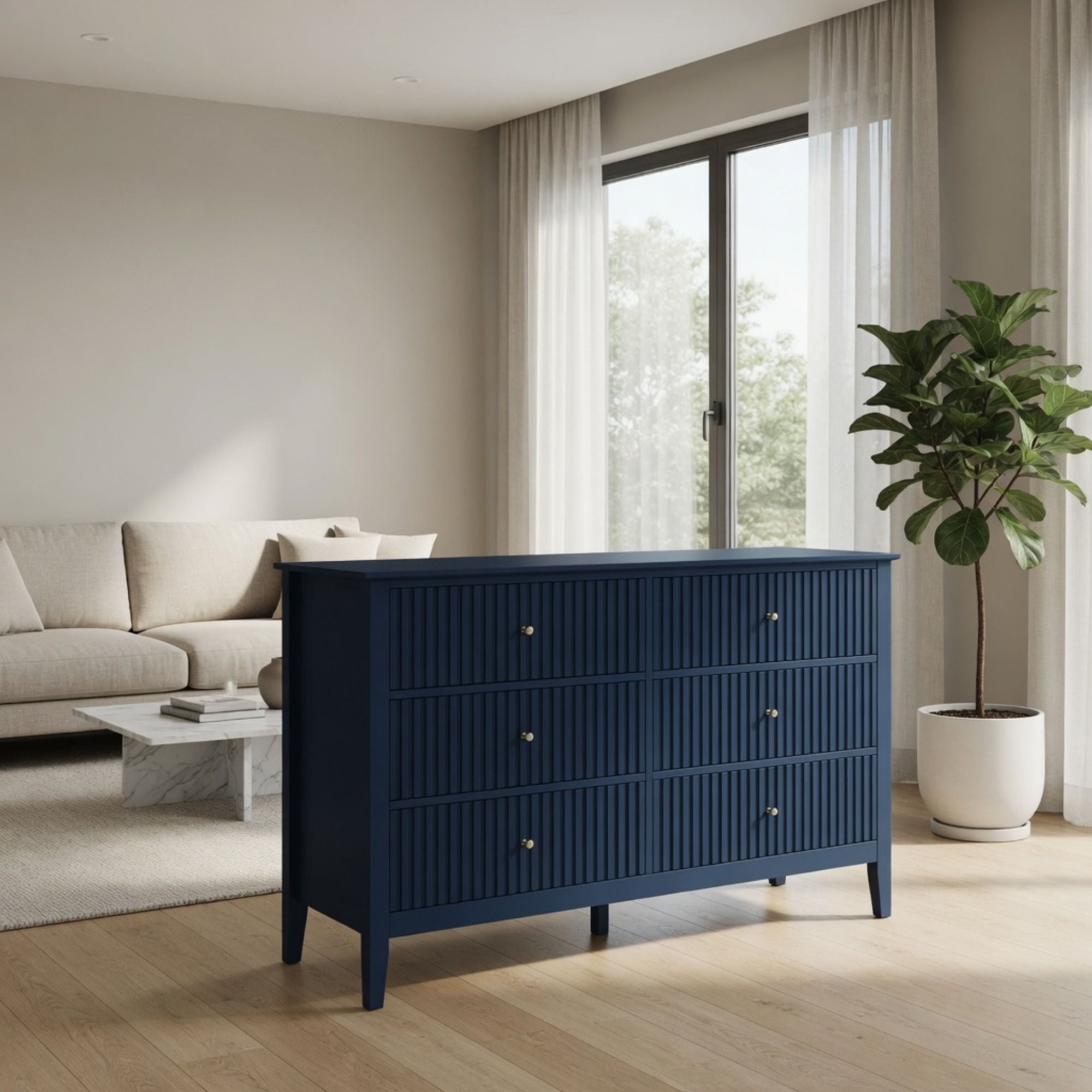 Modern 6 Drawer Fluted Dresser