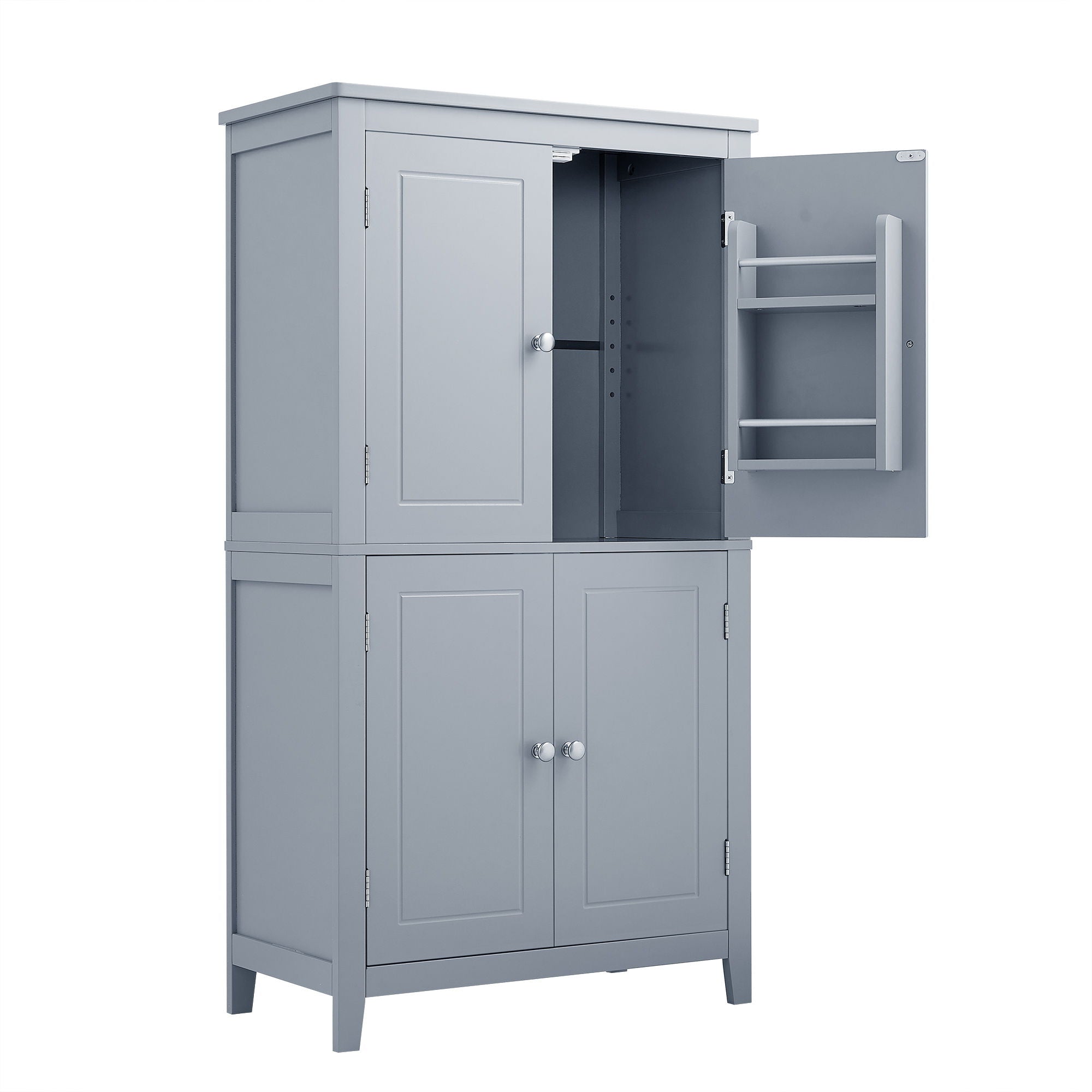 Elegant Bathroom Floor Storage Cabinet With 4 Doors, Adjustable Shelves