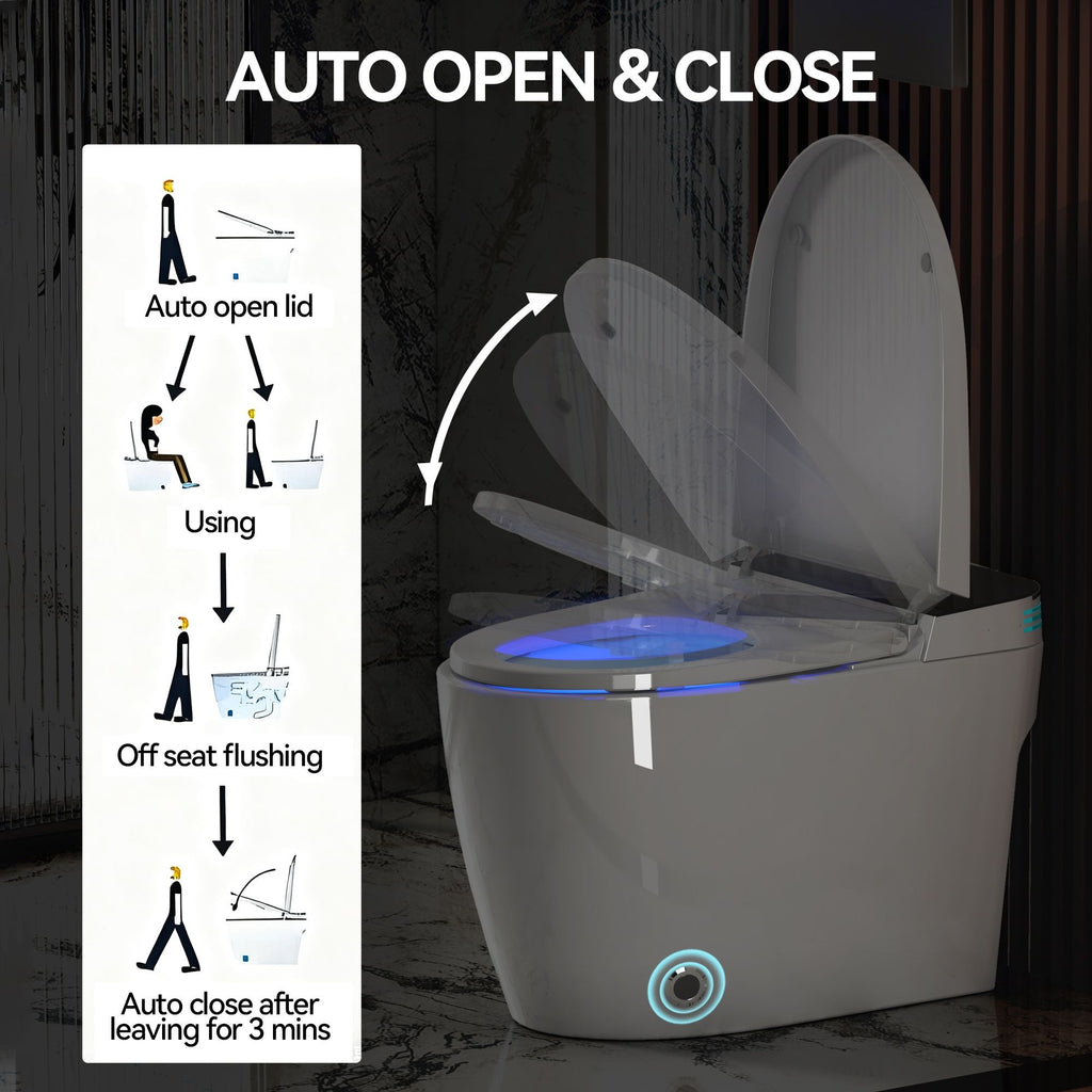Smart Heated Bidet Toilet With Auto Open / Close Seat, Warm Water Wash, Dryer, And LED Display - White